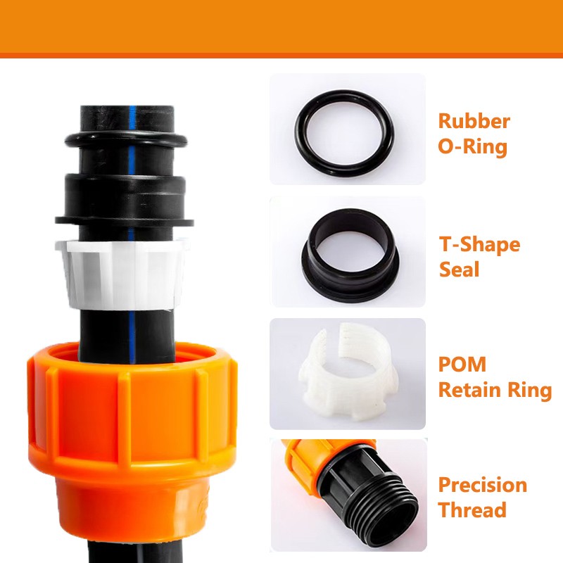 Compression Coupling PE Pipe Fitting Connector Straight Tee Elbow Valve 20-63mm