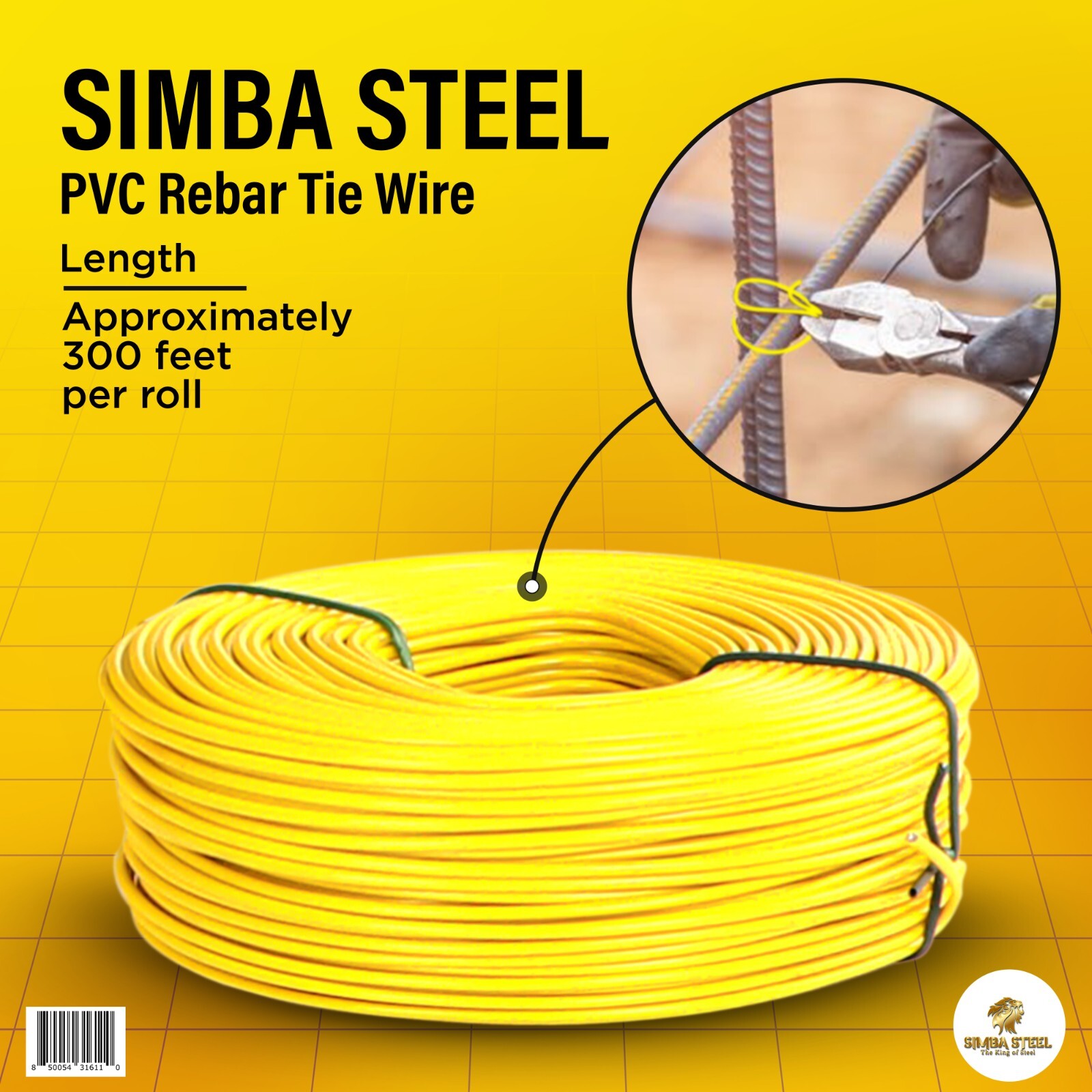 ReBar Tie Wire, 16 Gage PVC Yellow coated, 3.0 lb Rolls 1 – 100 Qty SIMBA STEEL