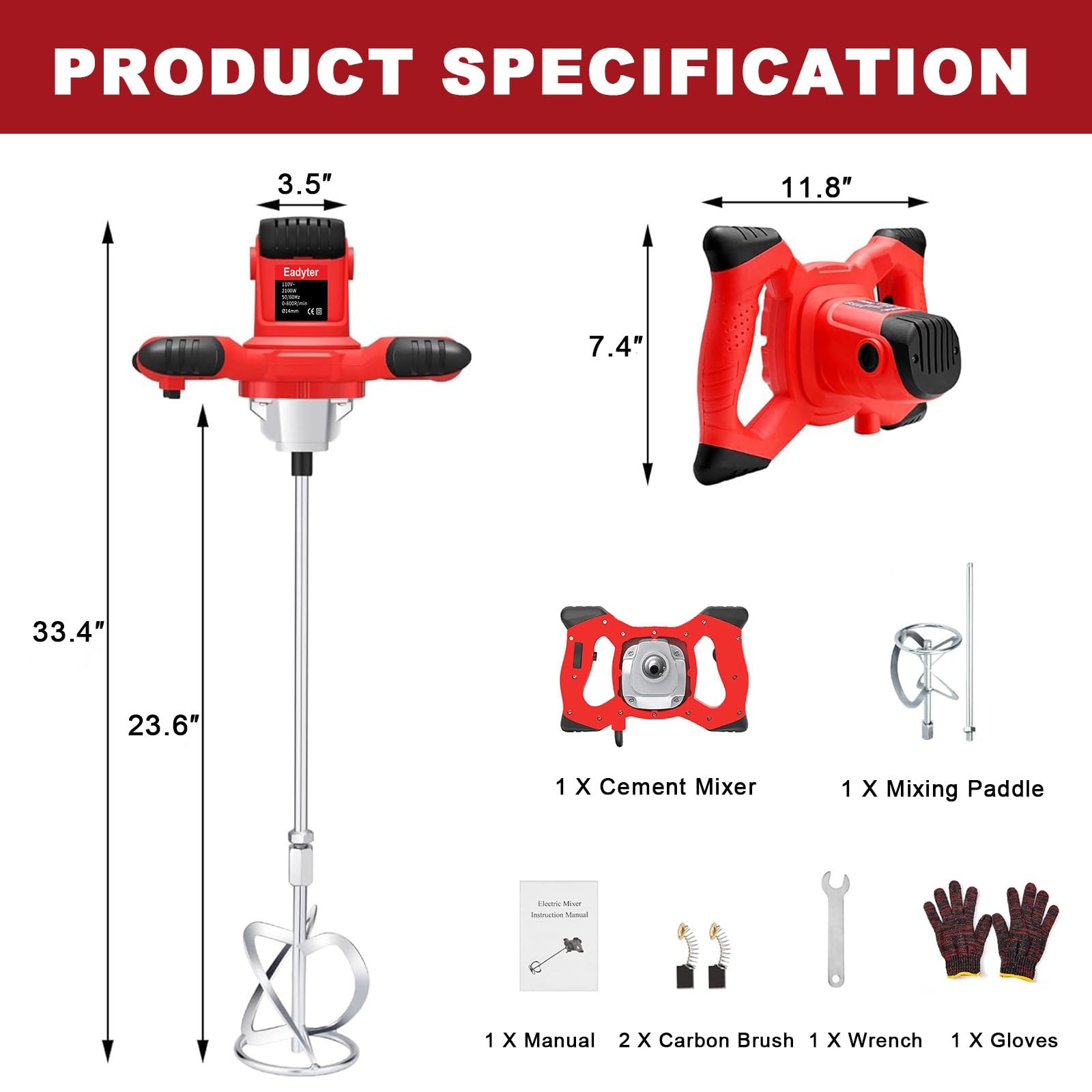 Cement Mixer, Handheld Electric Concrete Mixer, Portable Mortar Mixer with 6 …