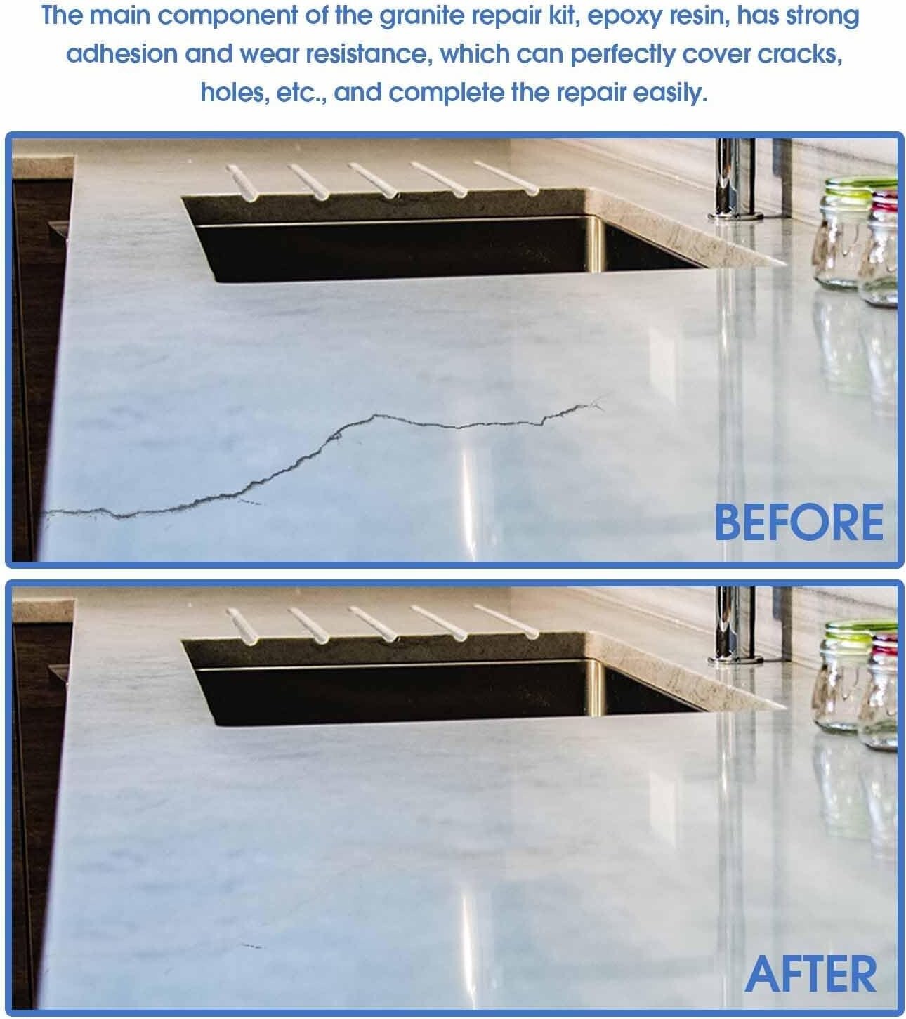 Quartz Countertop Chip Repair Kit White Granite & Marble Crack Filler, Stone Fix