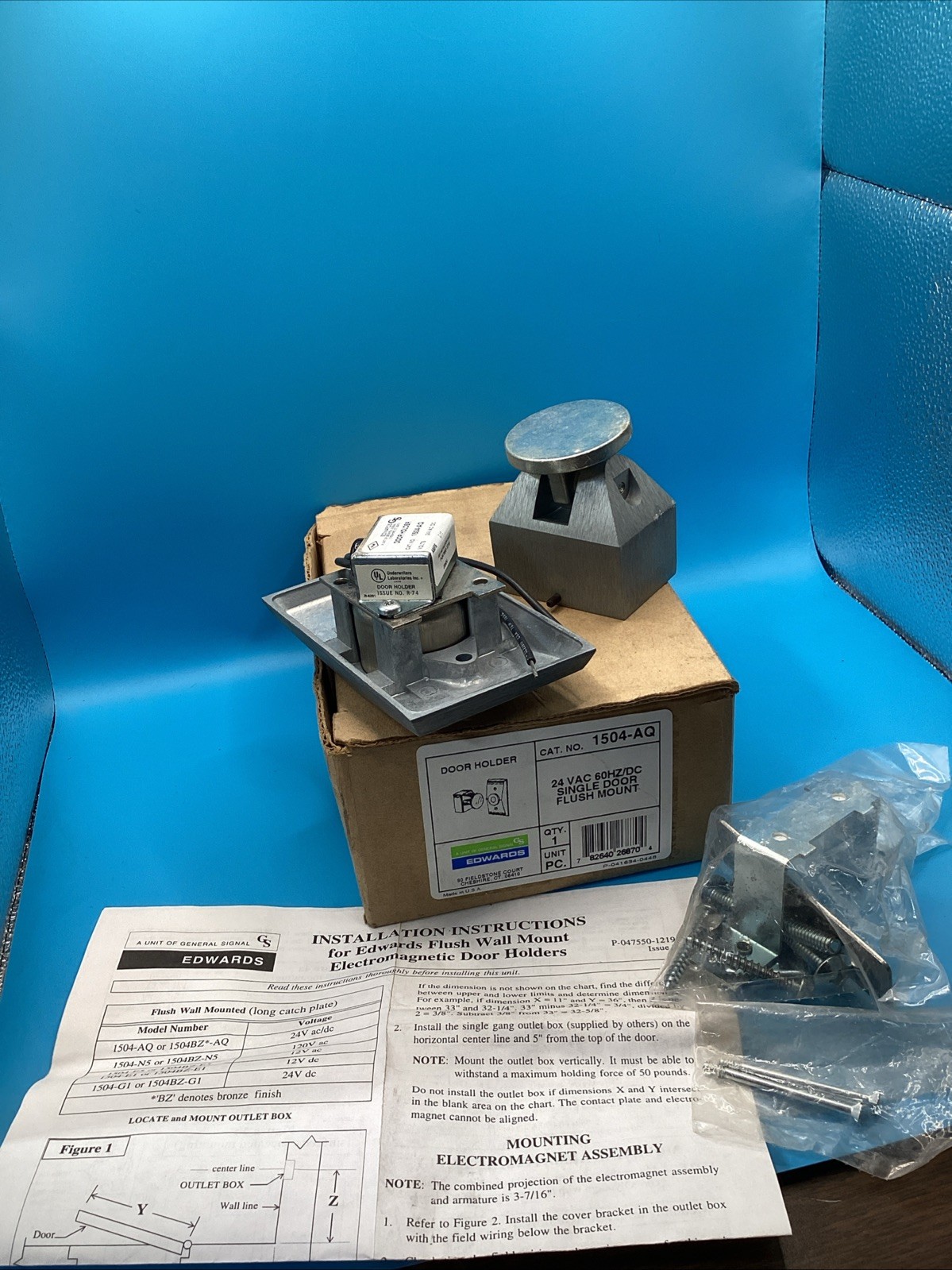 EDWARDS 1504-AQ ELECTROMAGNETIC SINGLE DOOR FLUSH MOUNT New Open Box