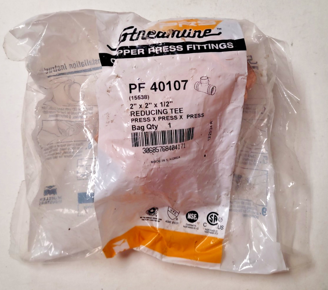 Streamline PRS PF-40107 Copper 2” x 2” x 1/2” Reducing Tee Press Fitting