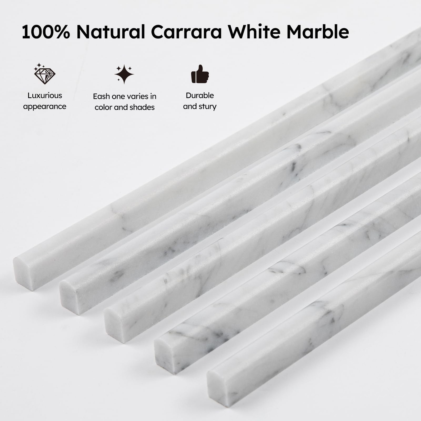 Diflart 10-Pack Carrara White Marble Pencil Liner Trim 3/512 Inch Honed Marble