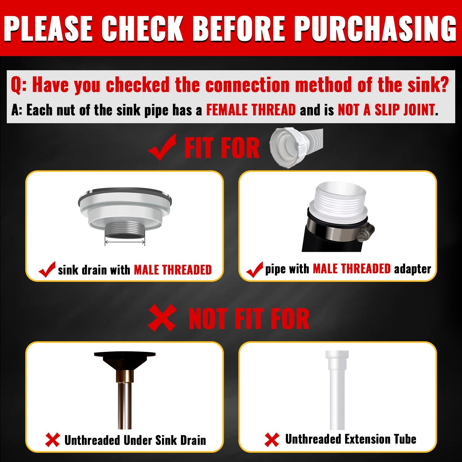 VIVIDA 1-1/2″ Sink Drain Pipe Kit, Flexible P 7.5″ to 17.7″, White