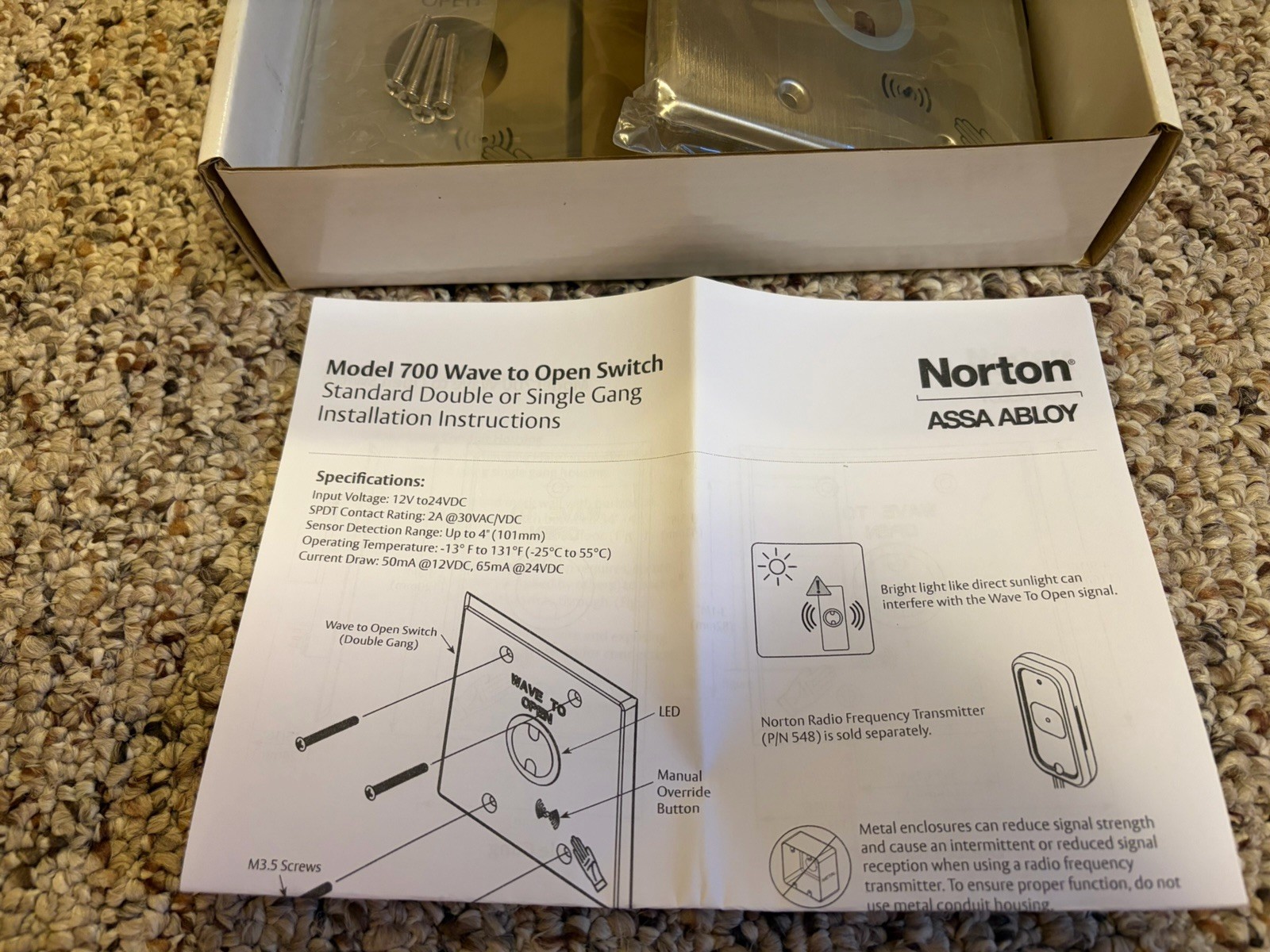 New Norton Rixson ASSA ABLOY 700 Wave‑to‑Open Touchless ADA Switch – Stainless