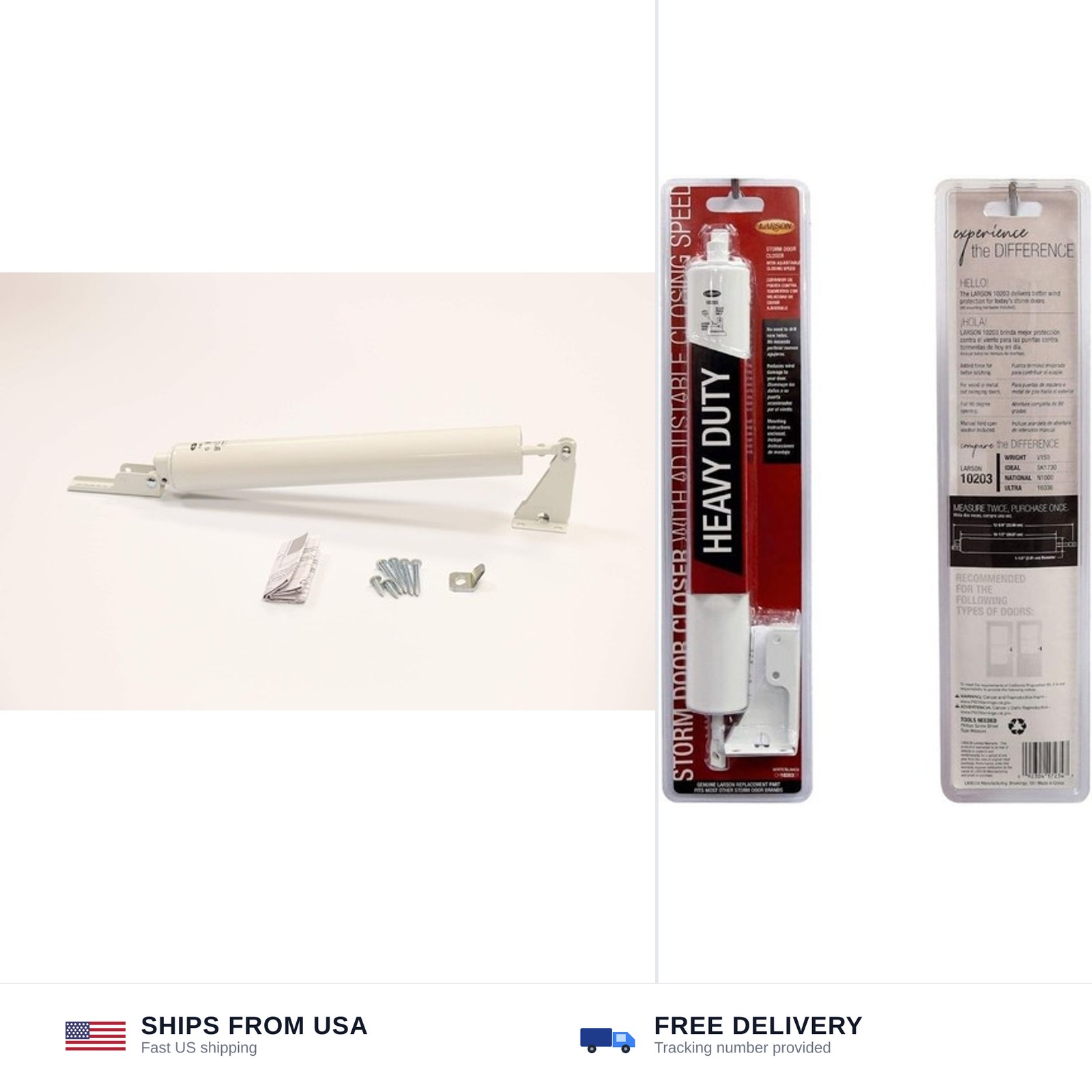 LARSON Certified White Storm Door Heavy-Duty Piston, Storm Door Closer with W…