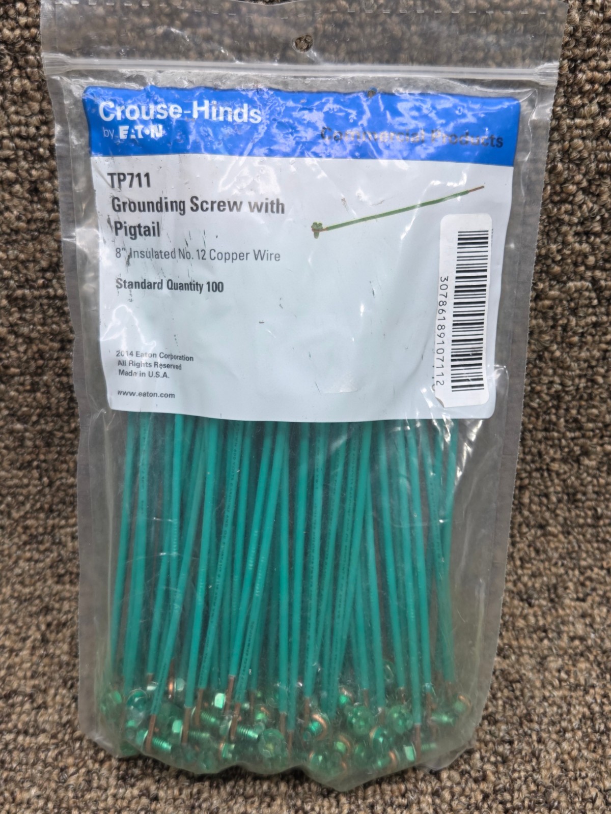 CROUSE-HINDS TP711 GROUNDING SCREW WITH PIGTAIL 100 PCS 8″, 12g copper