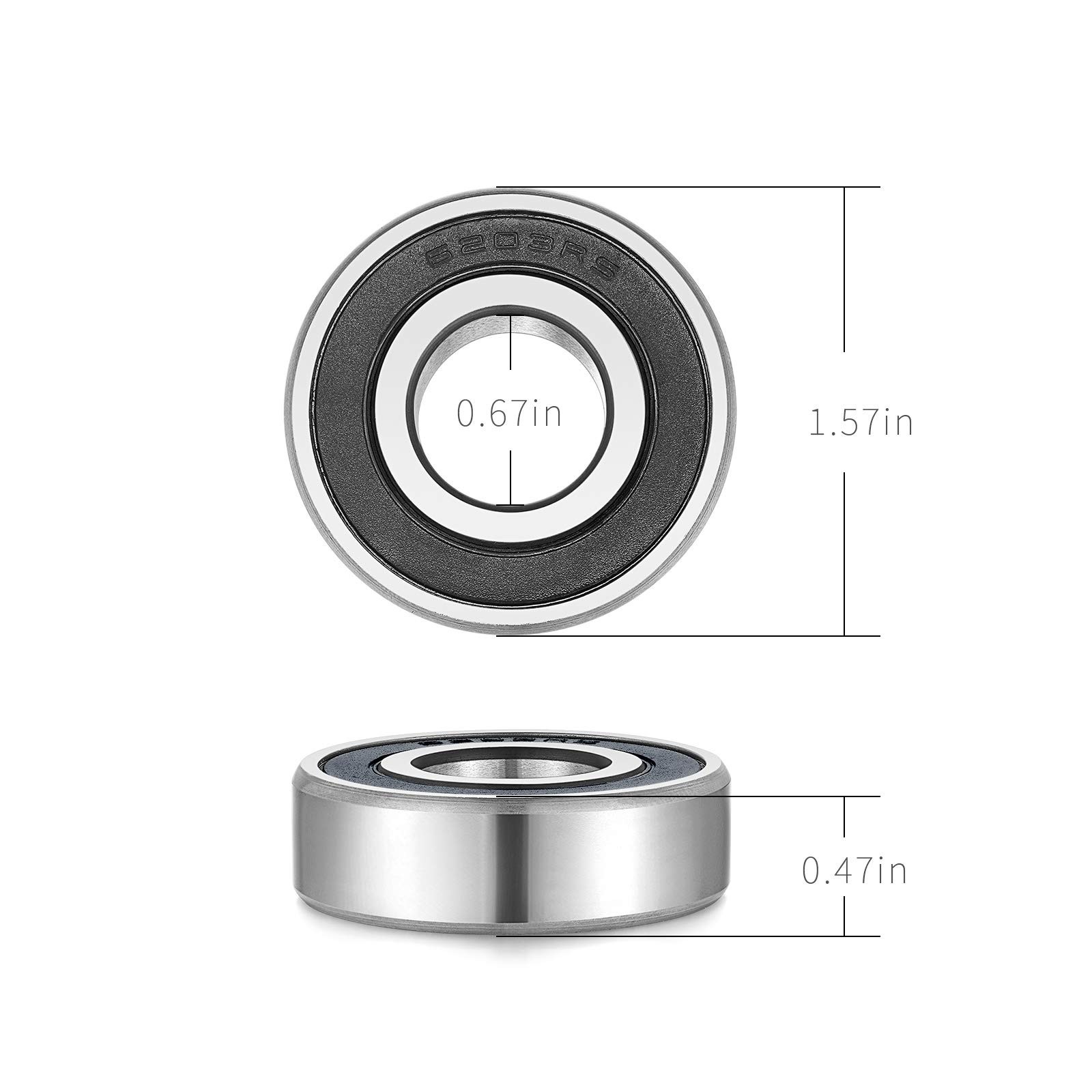6203-2RS Double-Rubber Sealed Greased Ball-Bearings – 17x40x12mm, 2 Pcs, Wide…