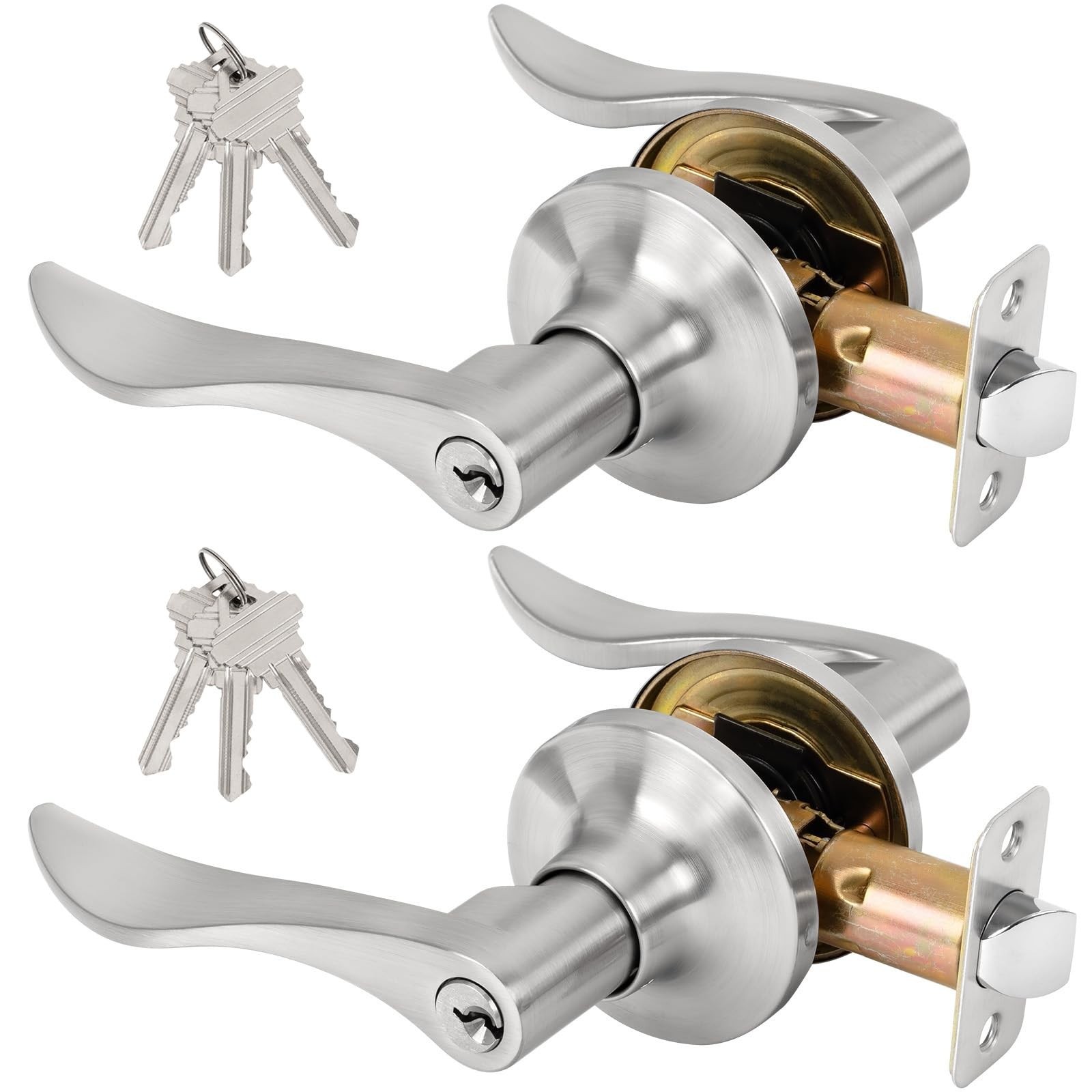 Keyed Entry Door Lever, Door Handle with Lock and Key, Exterior ＆ Interio