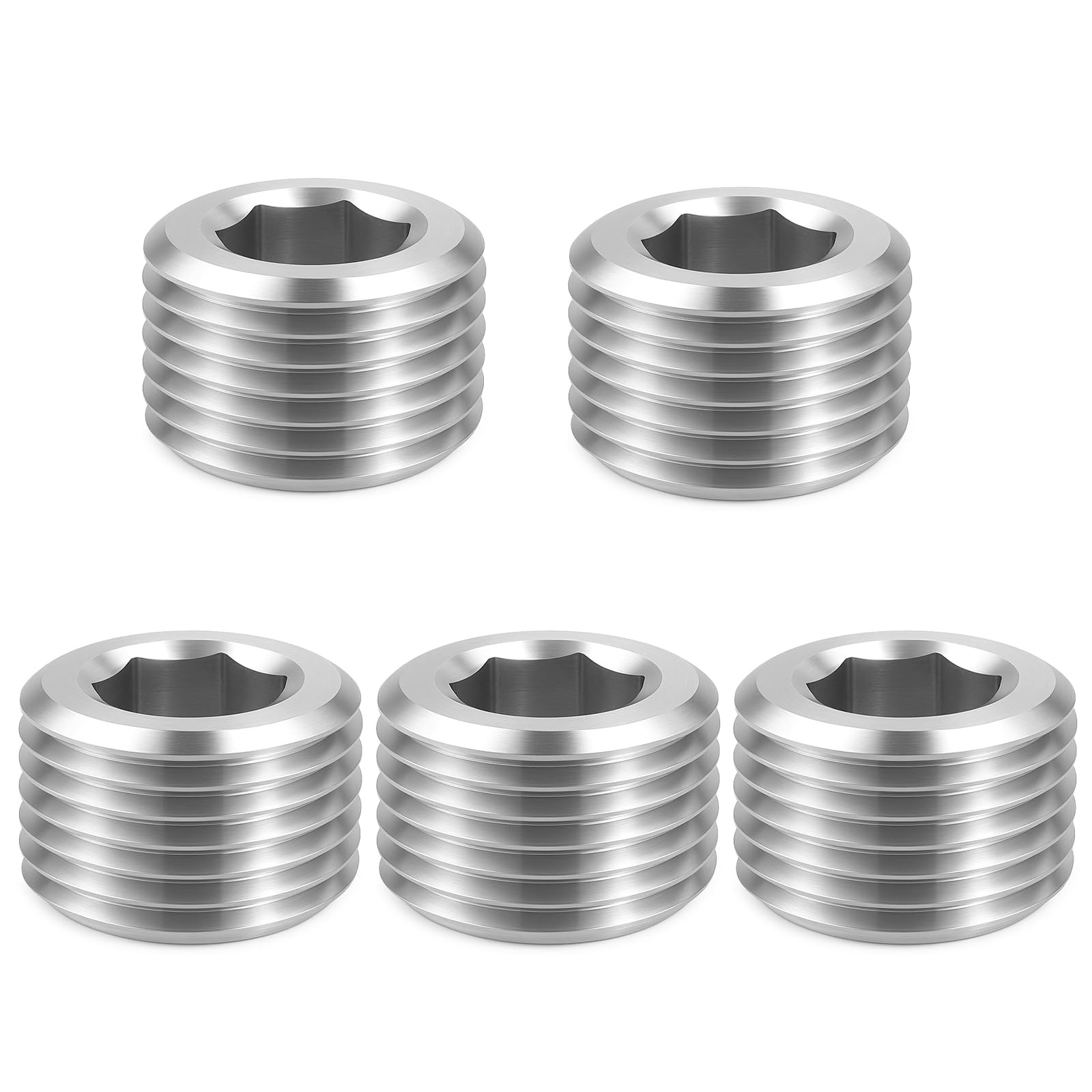 5 Pcs Silver Stainless Steel 3/8 NPT Male Pipe Plug Fittings