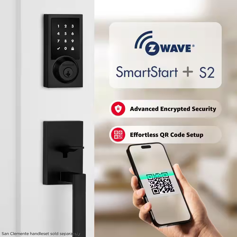 Homeconnect 918 Matte Black Contemporary Z-Wave Long Range Enabled Touchscreen S