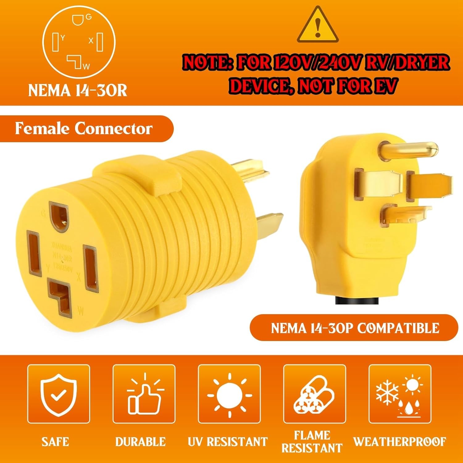 Dryer Cord Adapter Kanayu 10-30P to 14-30R 30 Amp
