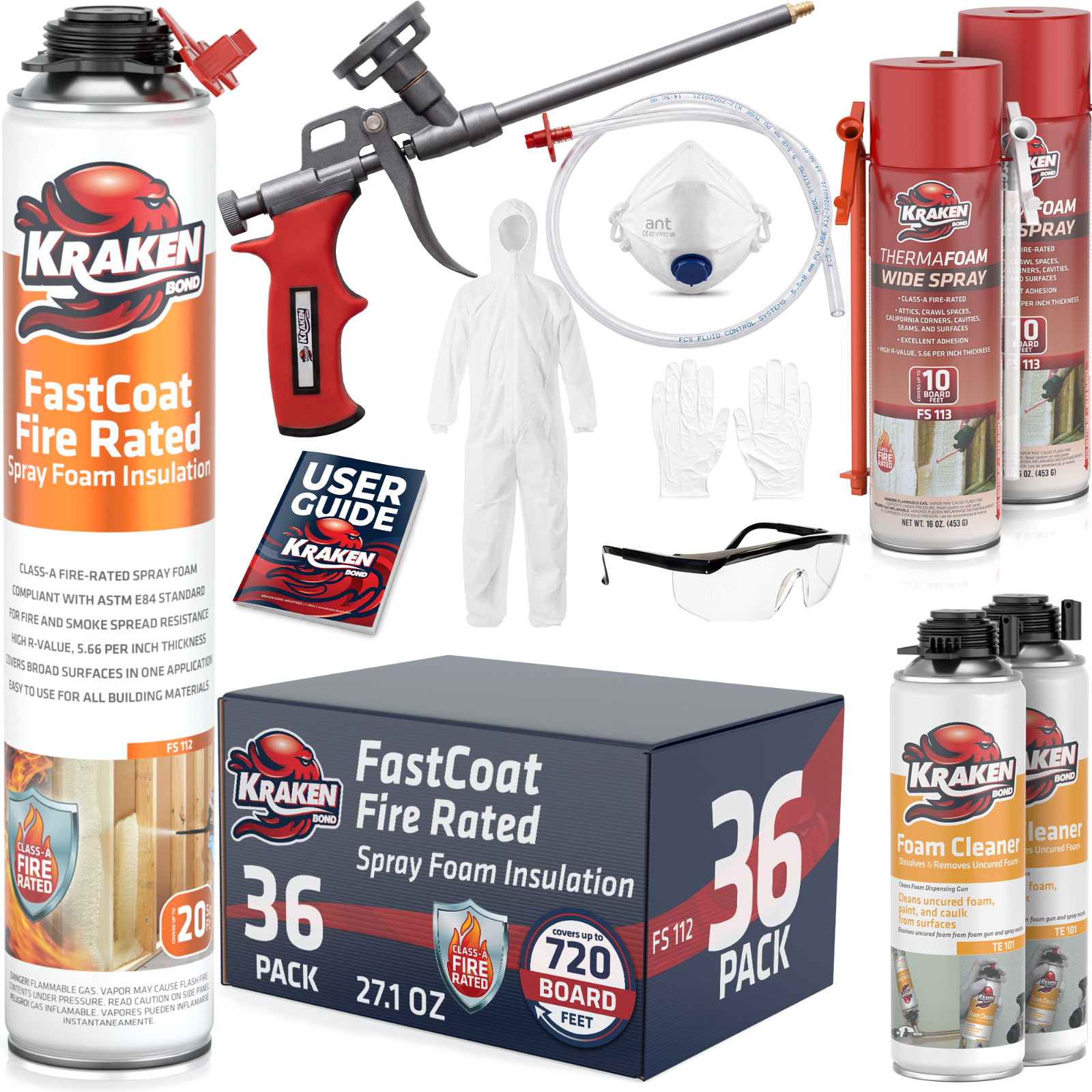 Spray Foam Insulation Kit, Closed Cell, Fire Rated (36×27.1oz.720 bd/ft) 36 Pack