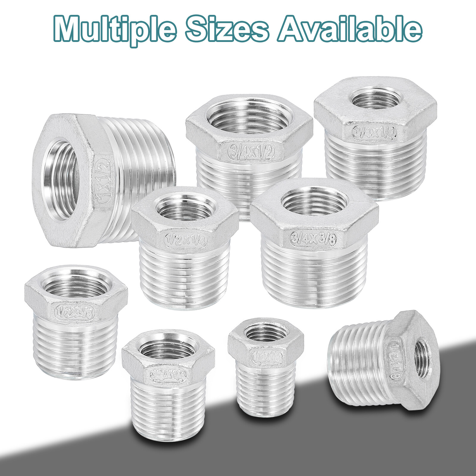 2Pcs 1″ Male to 3/4″ Female NPT 304 Stainless Steel Reducer Hex Bushing