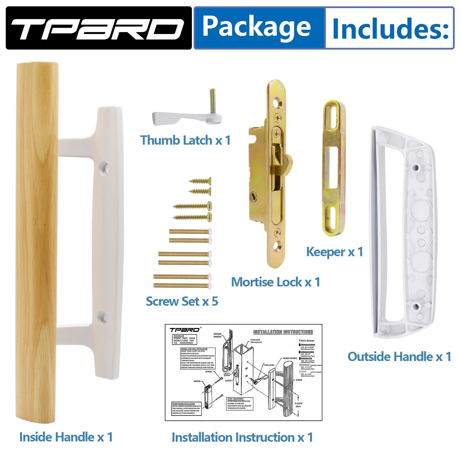 Patio Sliding Glass Door Handle with Mortise Lock 45° Keyway, Non-keyed Oak