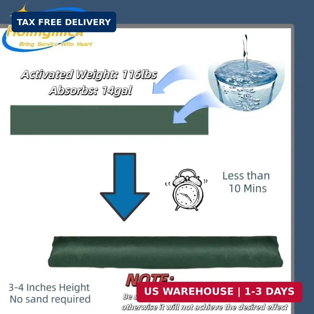 Water Barrier 5 ft x 6.5 inch Water Activated Flood Barriers, Sandless Sandbag f