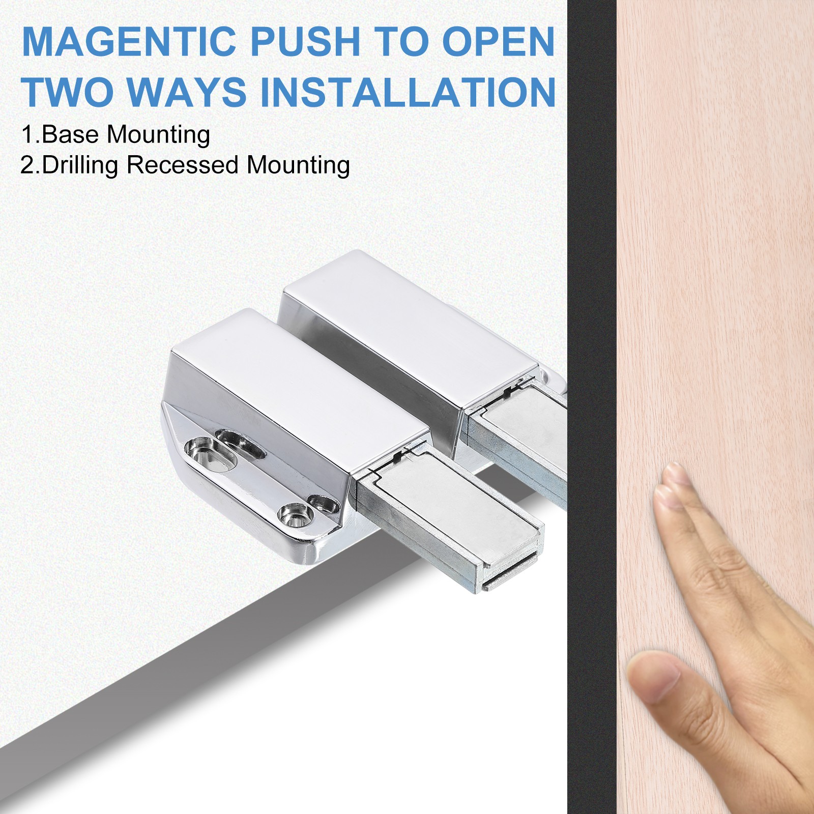 4 Pcs Magnetic Push Latch for Cabinet, 1.89×2.68 Inch Push to Open Latch Silver
