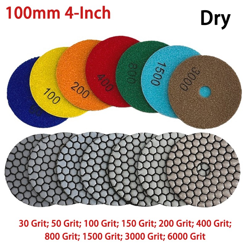 Diamond Dry Grinding Discs 100mm 4″ Granite Stone Concrete Marble 30 – 6000 Grit