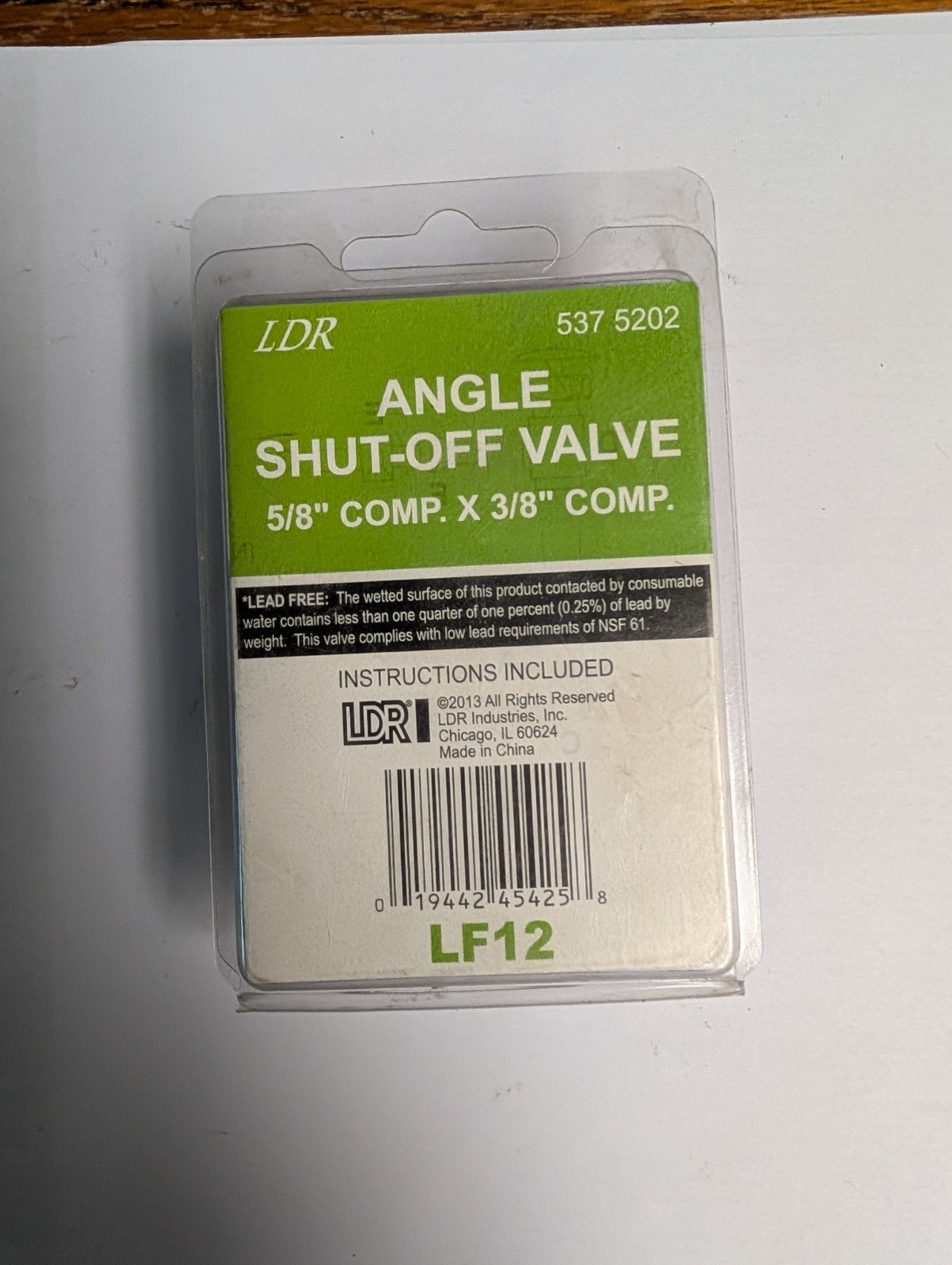 LDR Water Supply 537 5202 Shut-Off Valve Angle 3/8″ Comp x 3/8″ Comp LF12