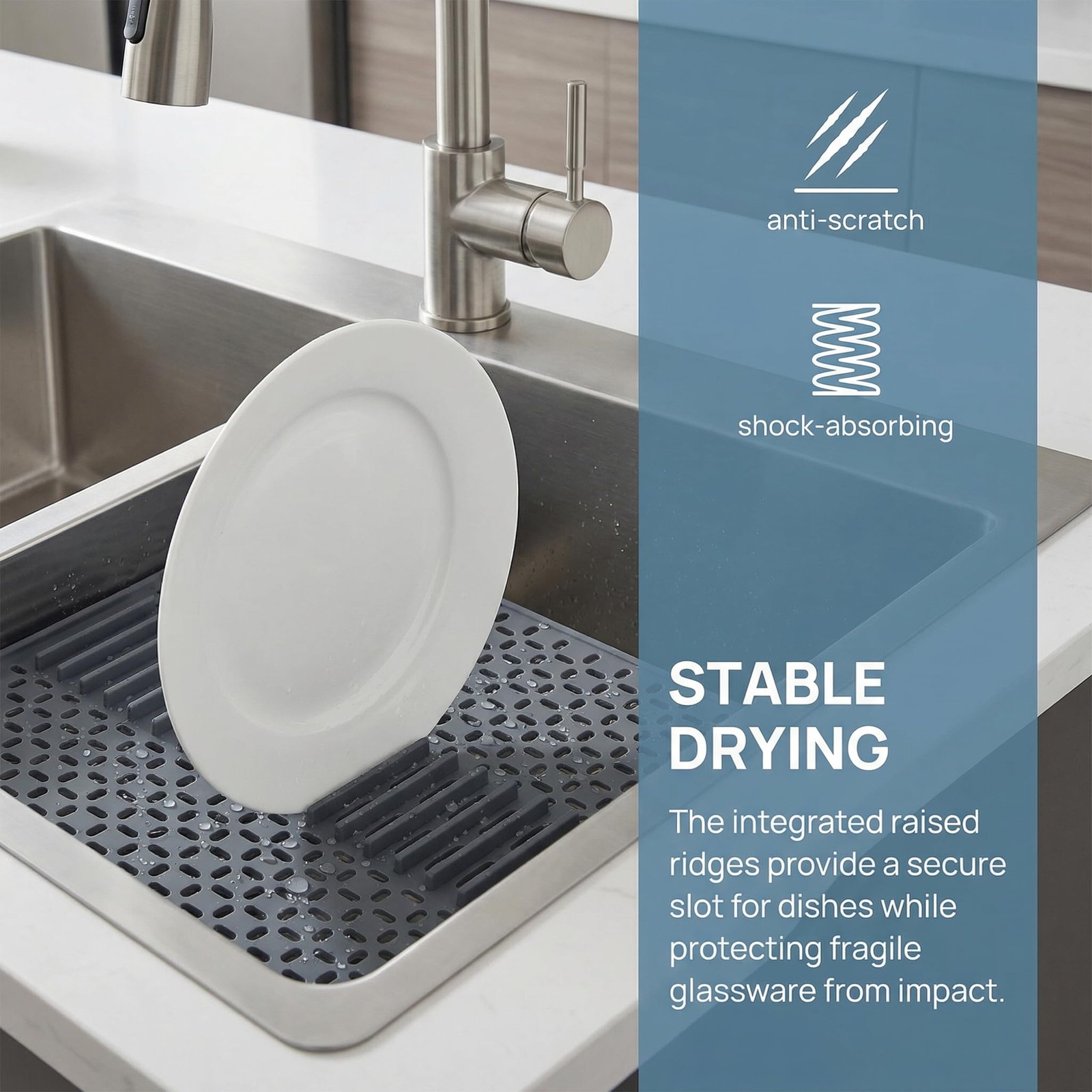Eysbiy Silicone Sink Mat – 17×13, Non-Slip Kitchen Large, Type E-Grey