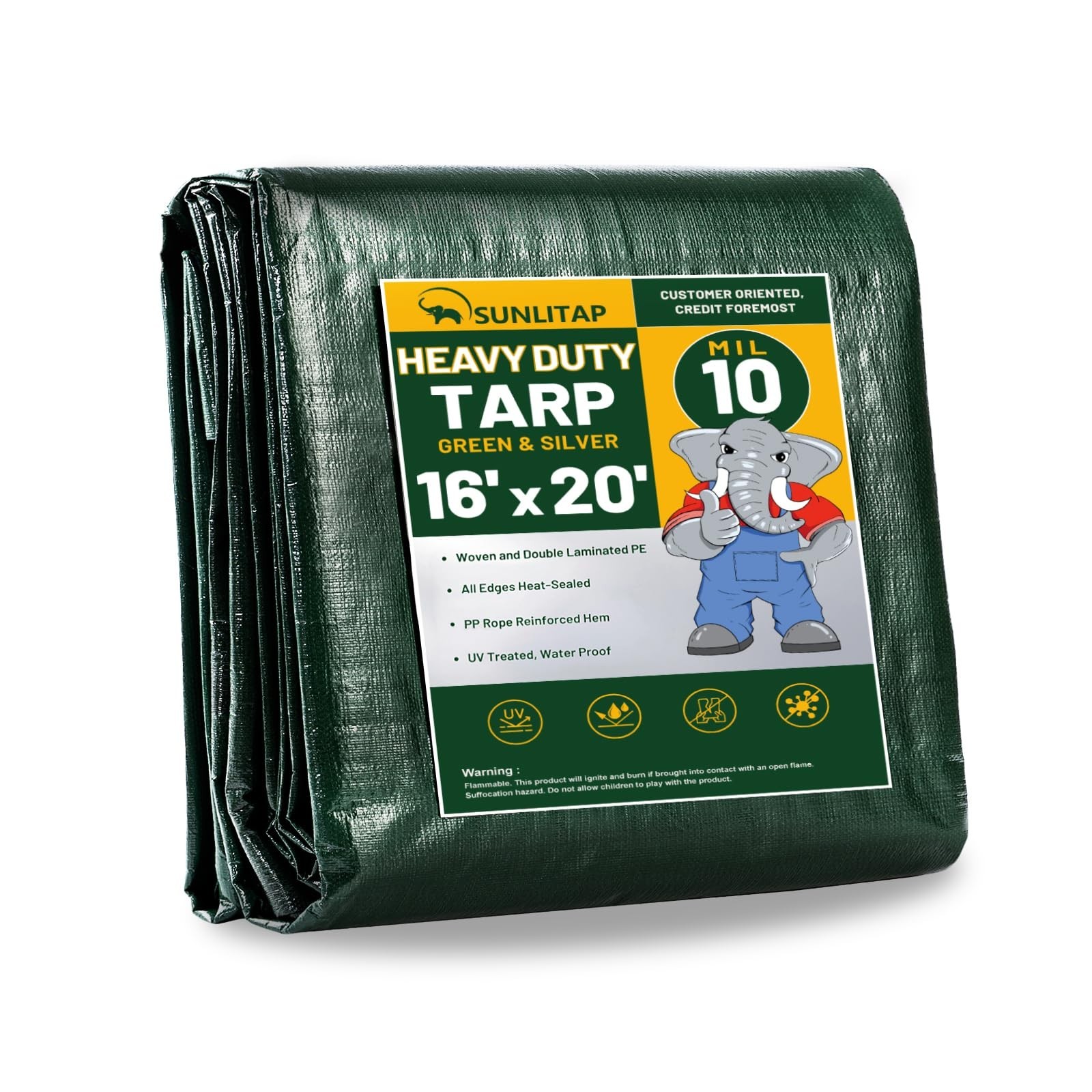 10 Mil Heavy Duty Waterproof Tarps, 16×20 Ft Finished Size Tarps, Premium Tar…