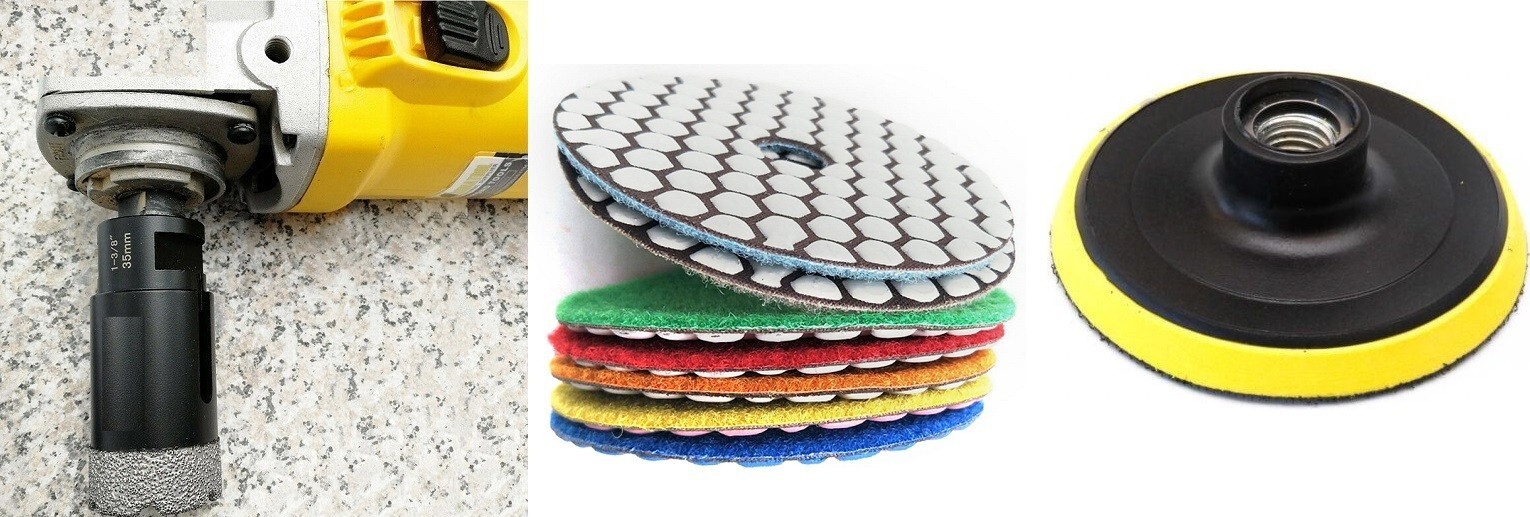 Countertop Installation Kit Core Drill + Diamond Polishing Pads Granite Marble