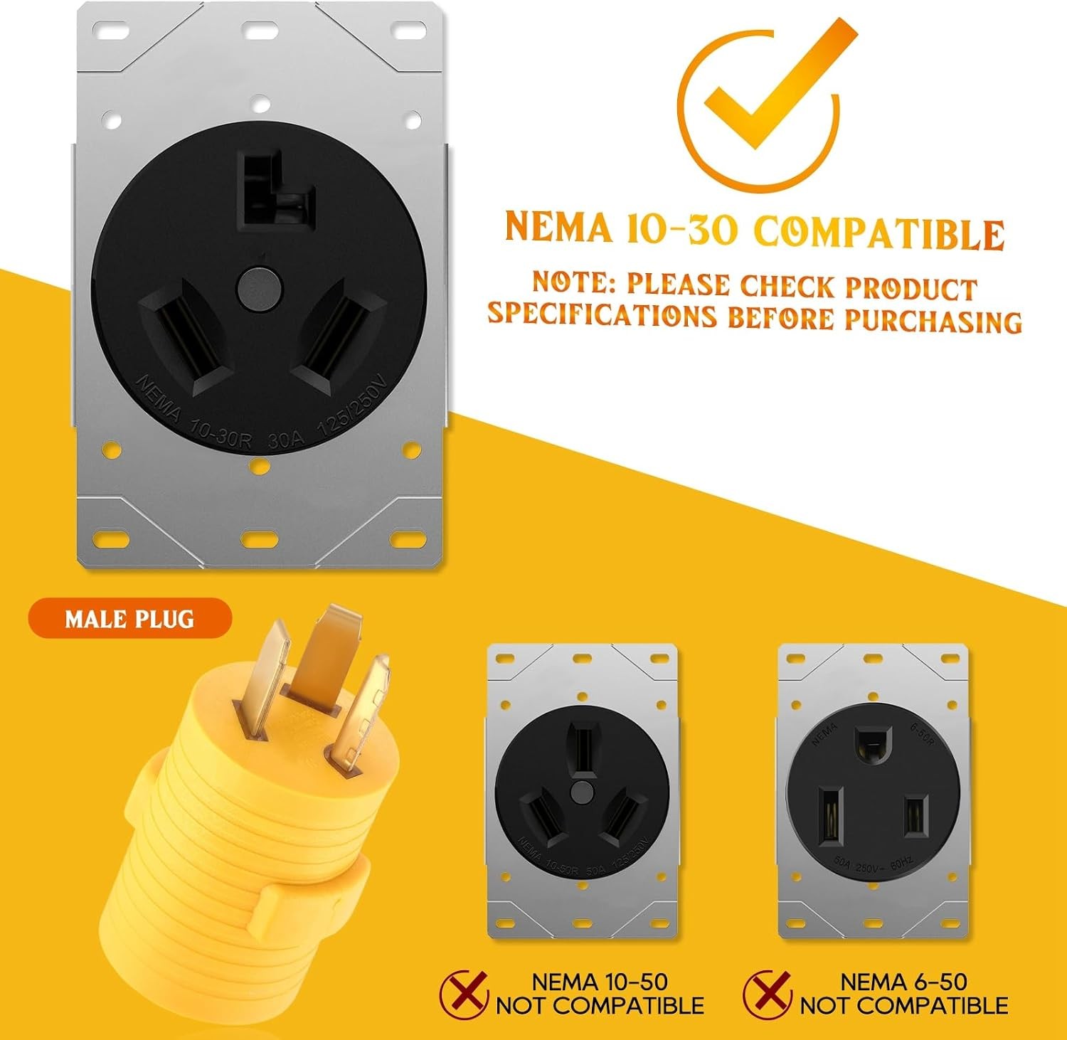 Dryer Cord Adapter Kanayu 10-30P to 14-30R 30 Amp