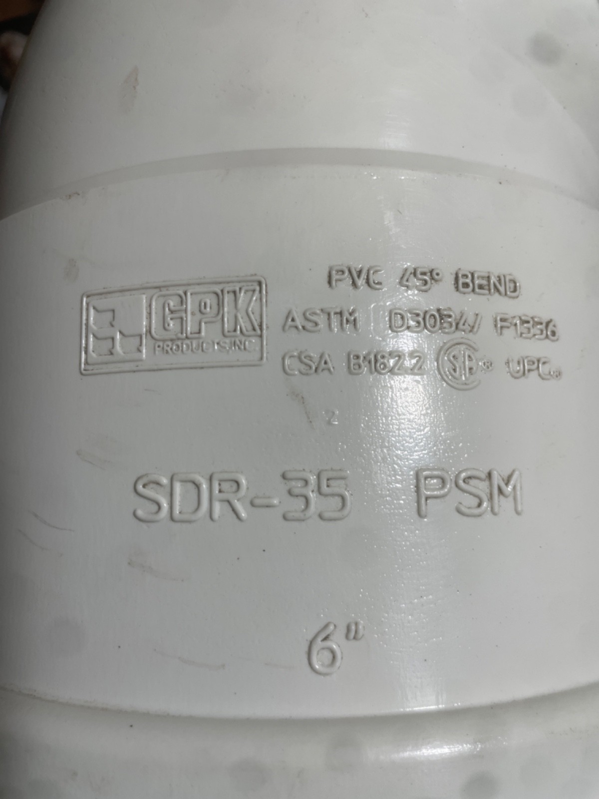 GPK 6 in. Gasket 45 Degree SDR 35 Plastic Sewer Elbow PVC