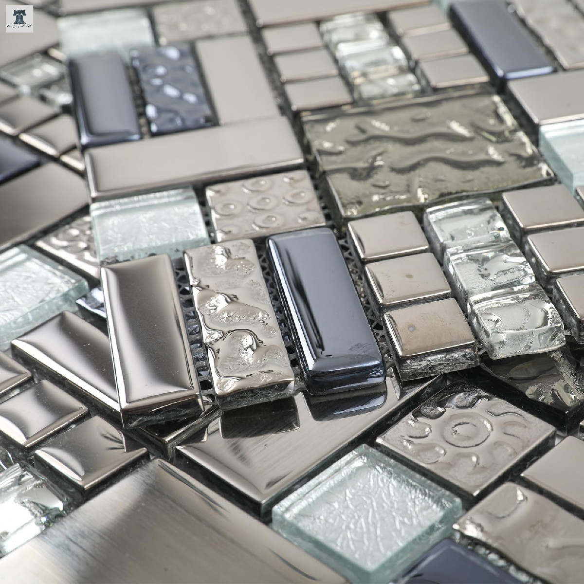 Adedeo Glass Mosaic Tile Grey And Silver 12 X 12 Inch For Kitchen Backsplash