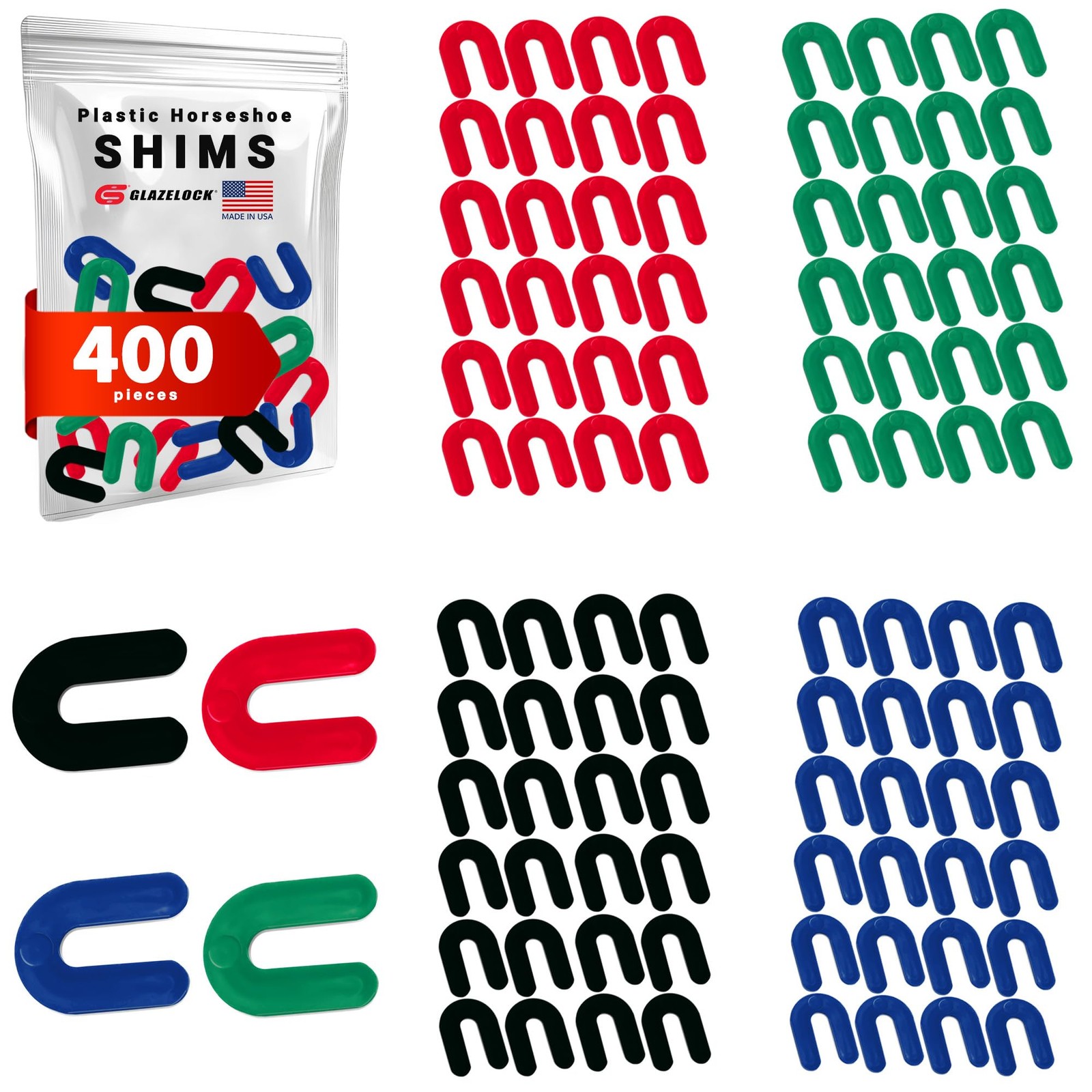 Glazelock Plastic Horseshoe Shims for Leveling Multipack (400-Piece 1/4, 1/8,…