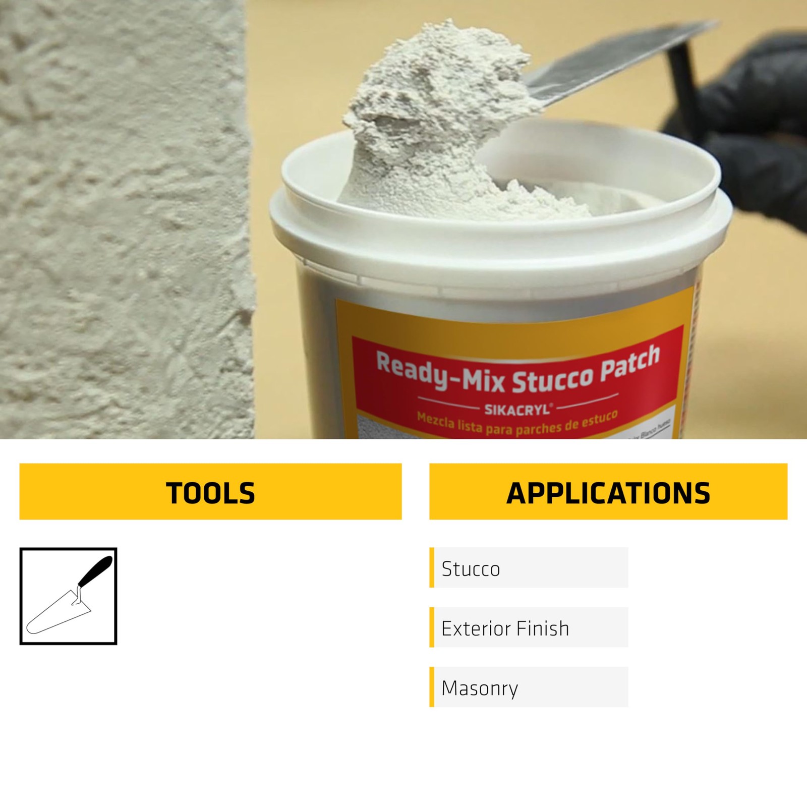 Stucco Repair Patch Textured White 1Quart ReadyMix for Cracks Spalls Interior