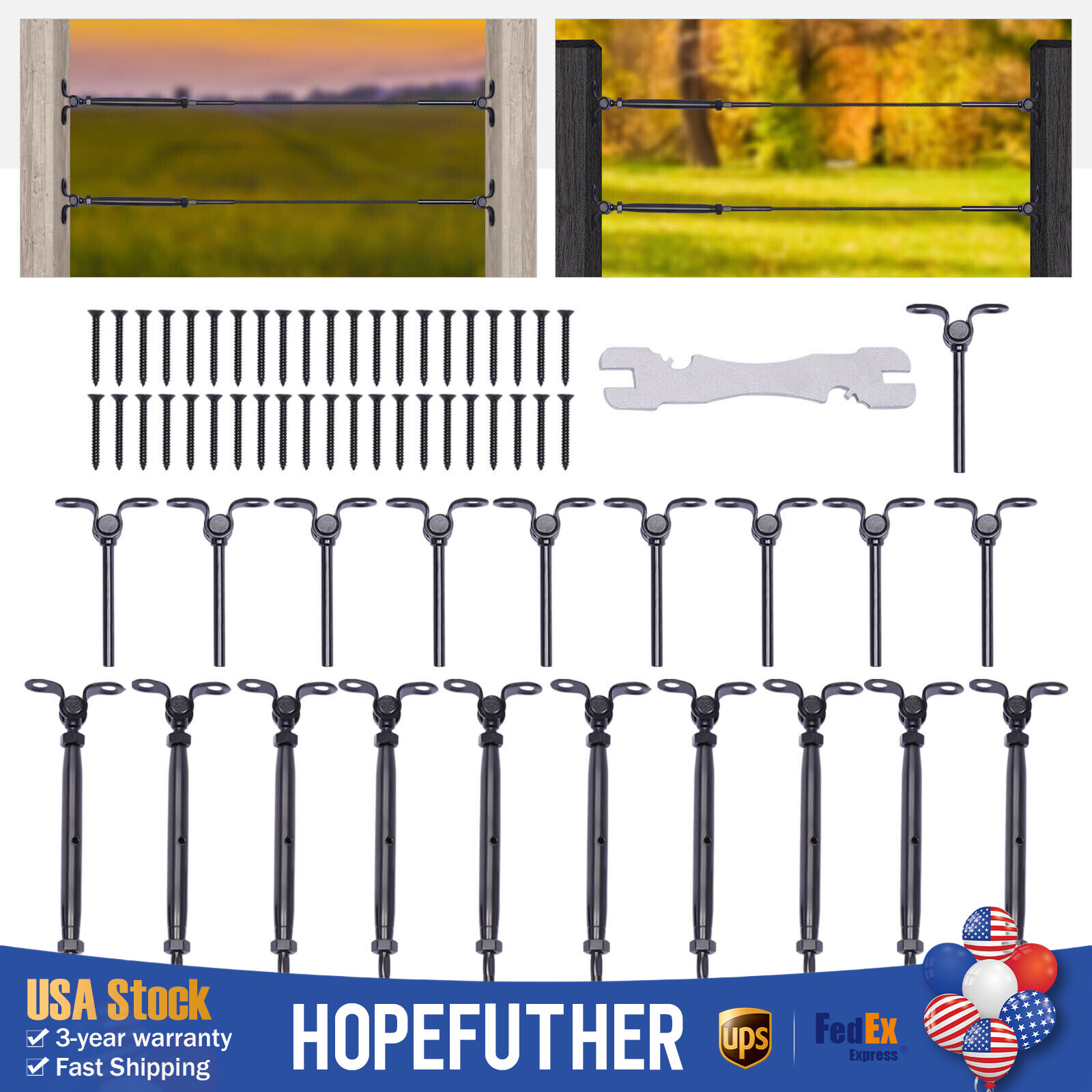 Fits 1/8″ Wire Rope Wood Post Stainless Steel Hardware Deck Cable Railing Kit US