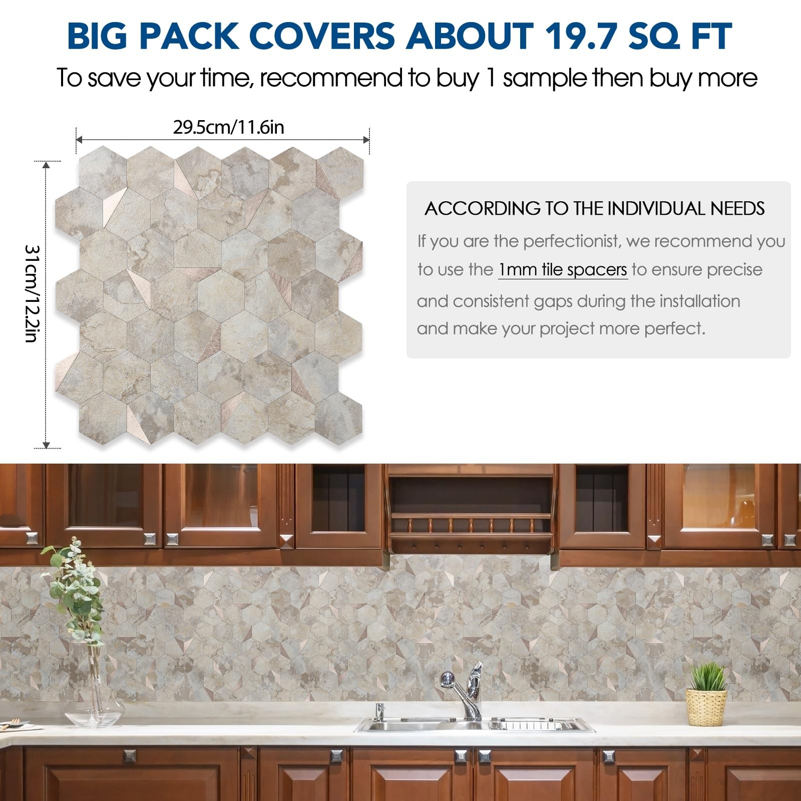 OYASIMI 10-Sheet Hexagon Peel & Stick Backsplash, Thick, Waterproof, Heavy-Duty