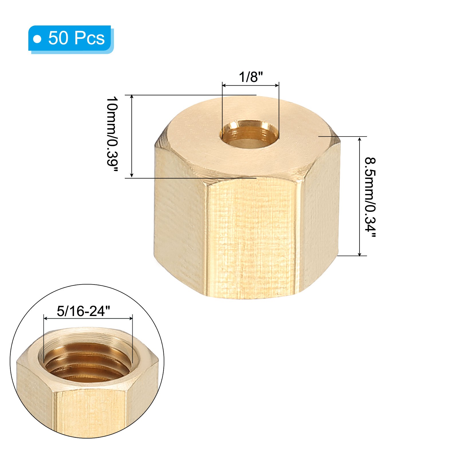50Pcs 1/8″ Brass Compression Nut Brass Compression Fitting for Water Inert Gases