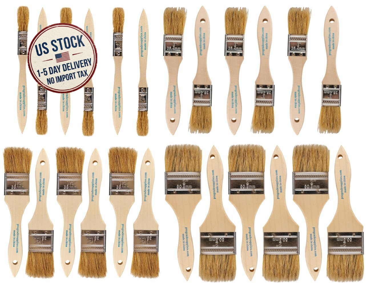 24 Pack Chip Paint Brush Set Natural Bristle for Art Craft Epoxy Varnish Resin