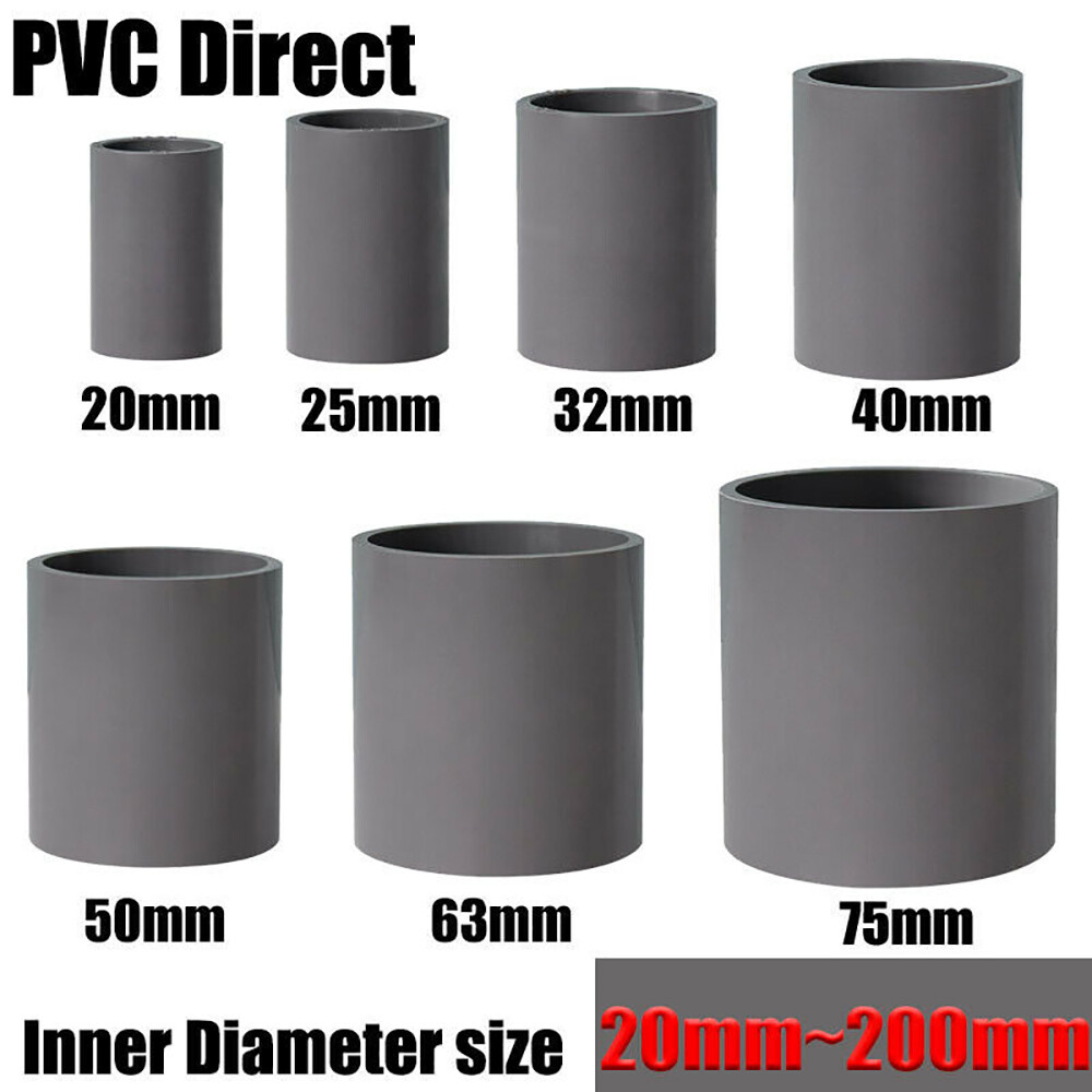 Grey PVC Direct Pipe Fitting Straight Joint Water Pipe Socket Coupling 20~200mm