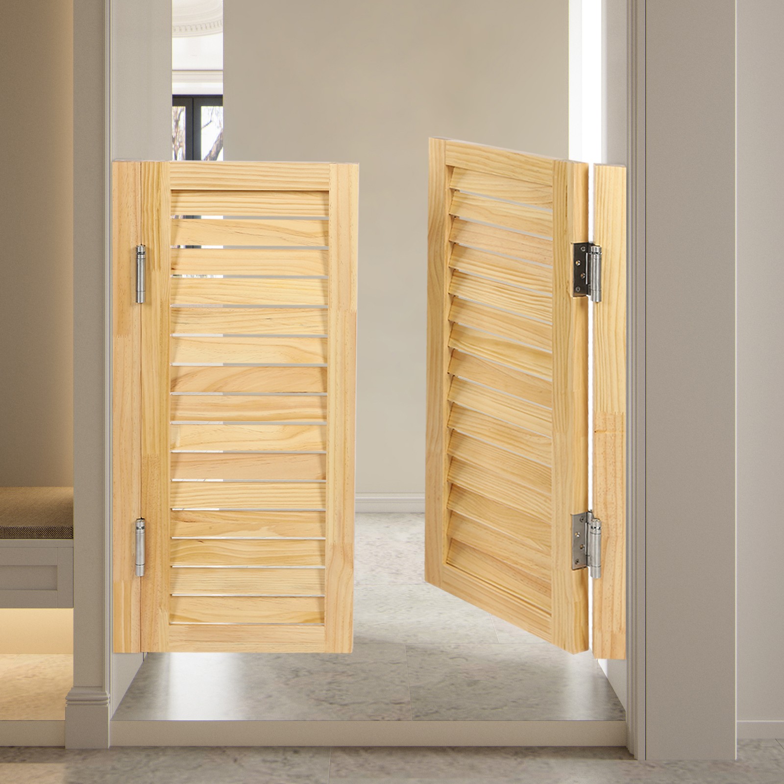 Swinging Door Cafe Doors, 33.5″ Wx35.4 H Wooden Half Saloon Door+4 Metal Hinges