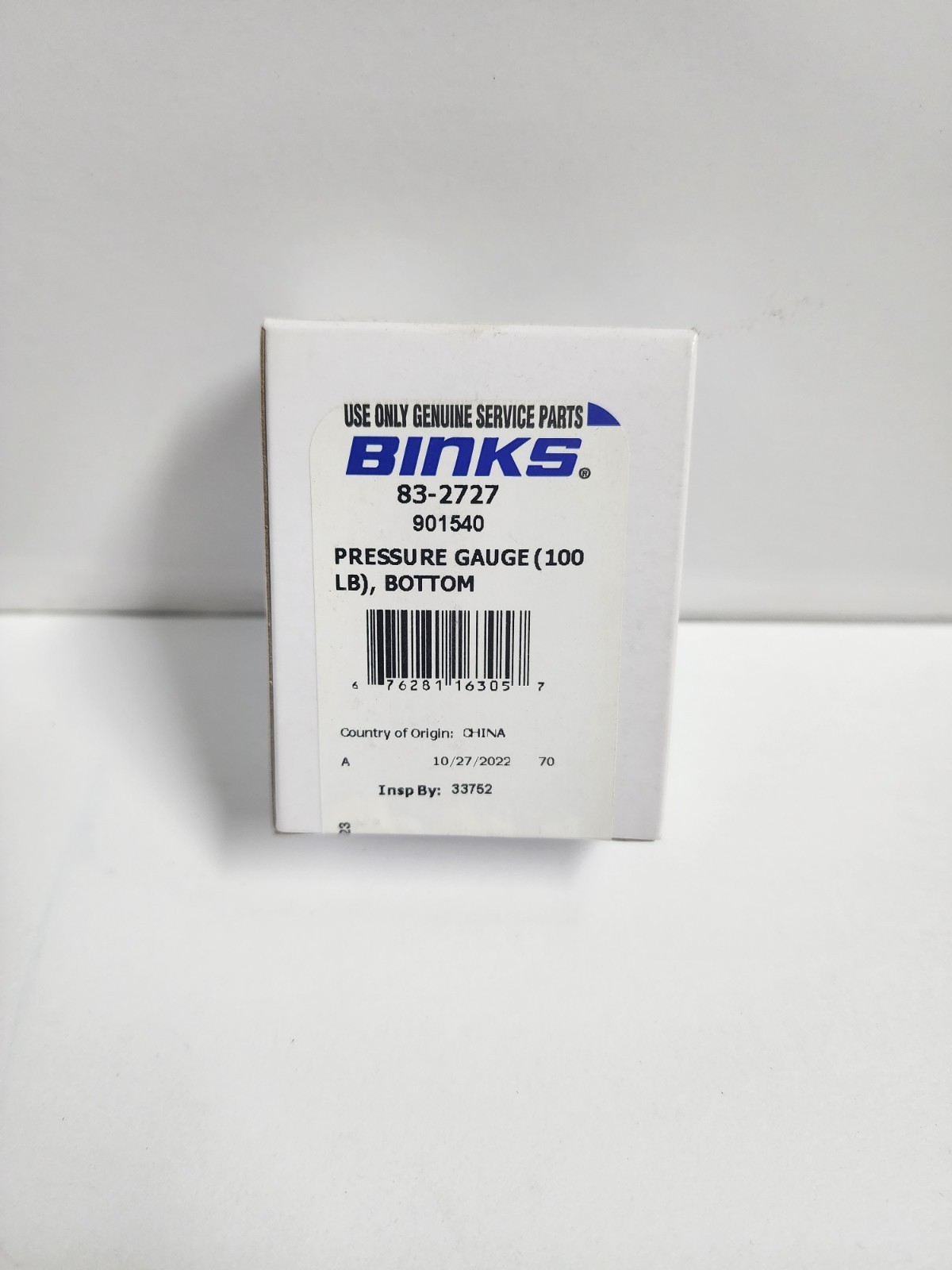 BINKS 83-2727 0-100 PSI GUAGE 1/4 BOTTOM MOUNT