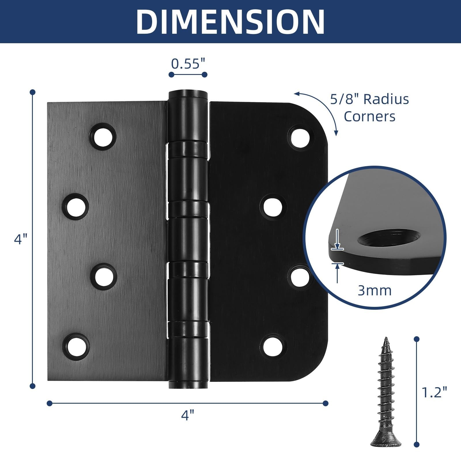 6 Pack Ball Bearing Door Hinges, 4 Inch x 4 Inch Heavy Duty Stainless Steel D…
