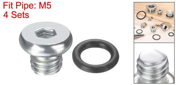 4Pcs M5x0.8 Carbon Steel Inner Hex Head Pipe Fitting Plug with O-Ring