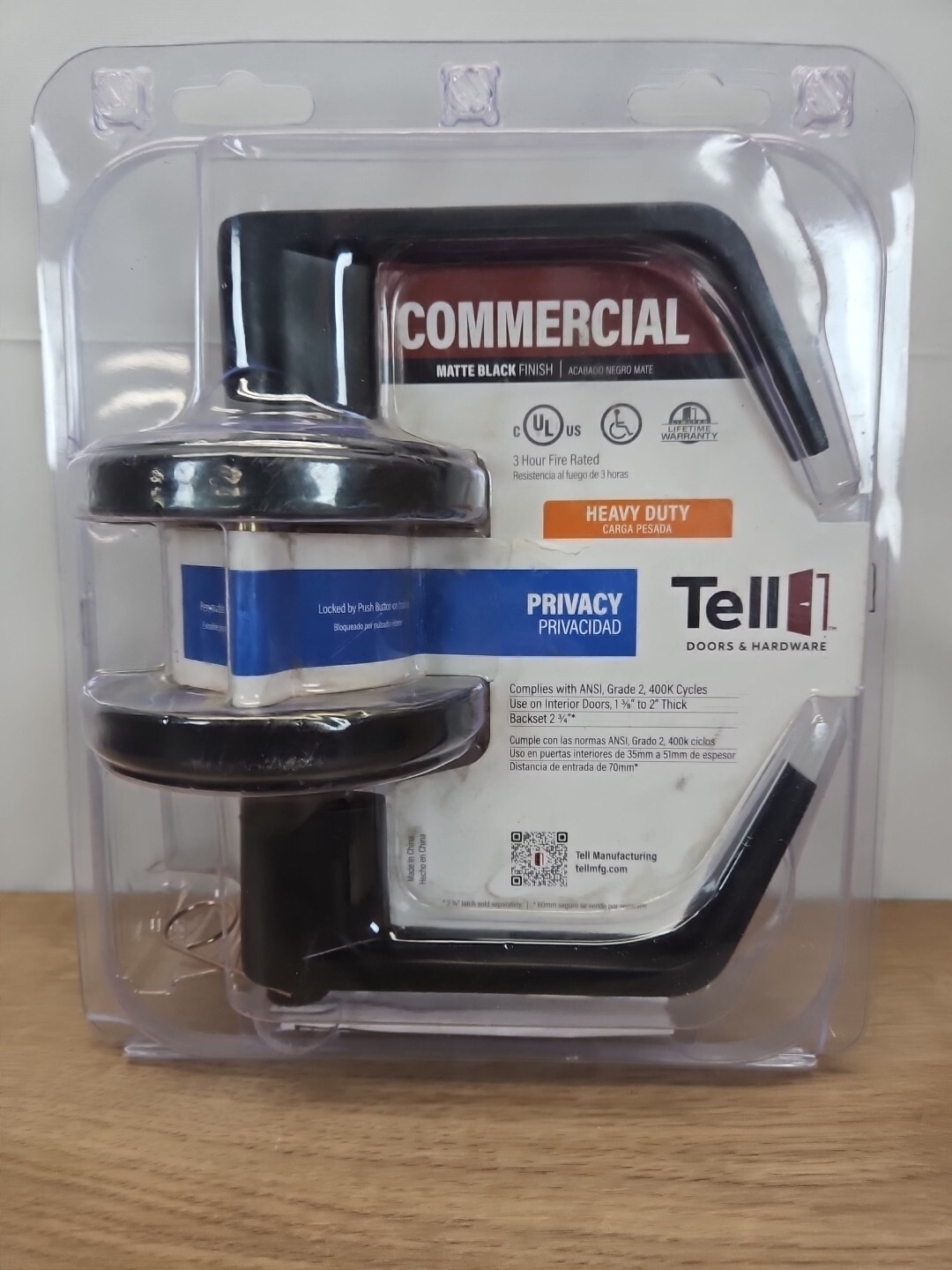 Tell Commercial Heavy Duty, Privacy Door Handle 3 Hour Fire Rated Matte BLACK