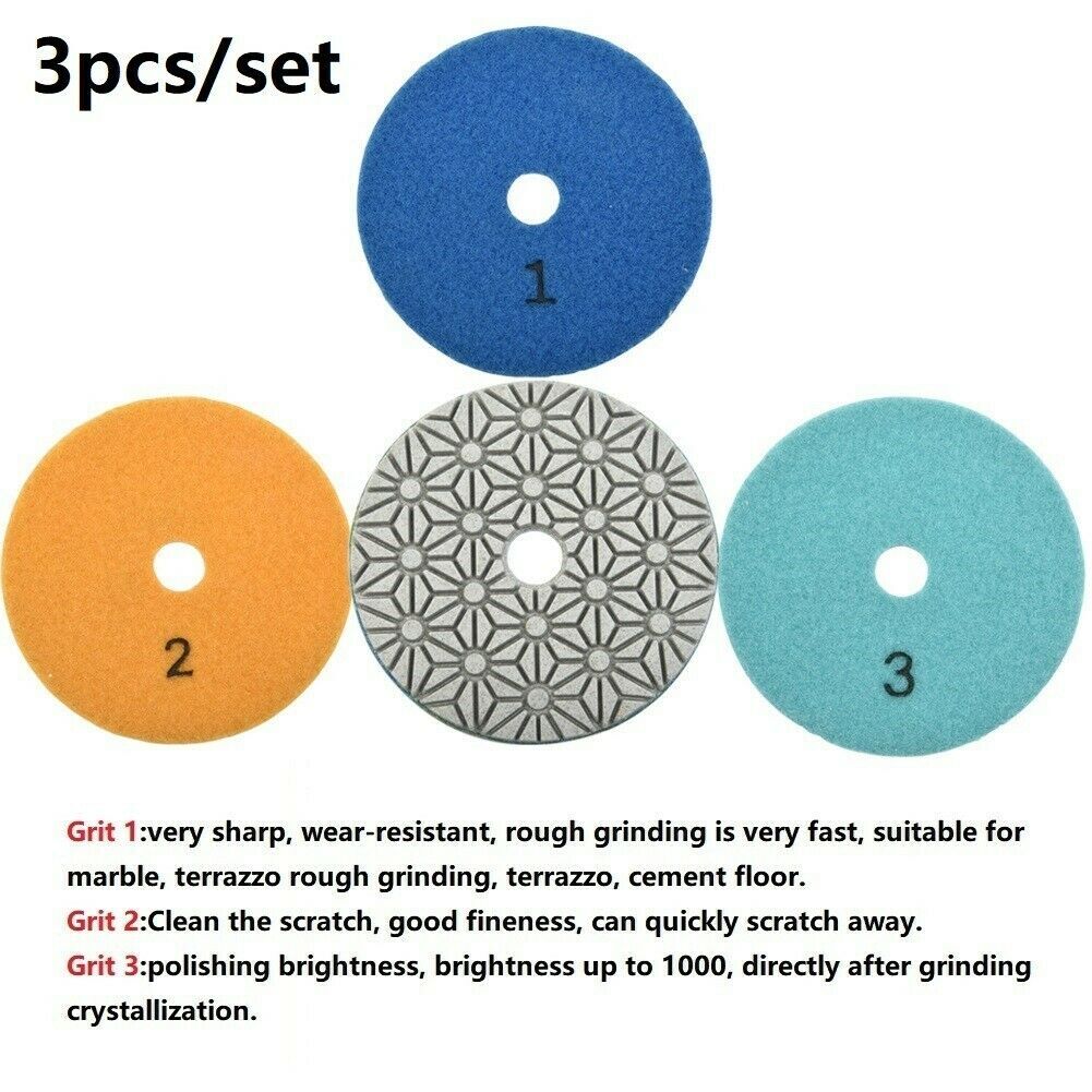 4″ Diamond Polishing Pad Dry Wet 3 Step Stone Concrete Extra Flexible Backer