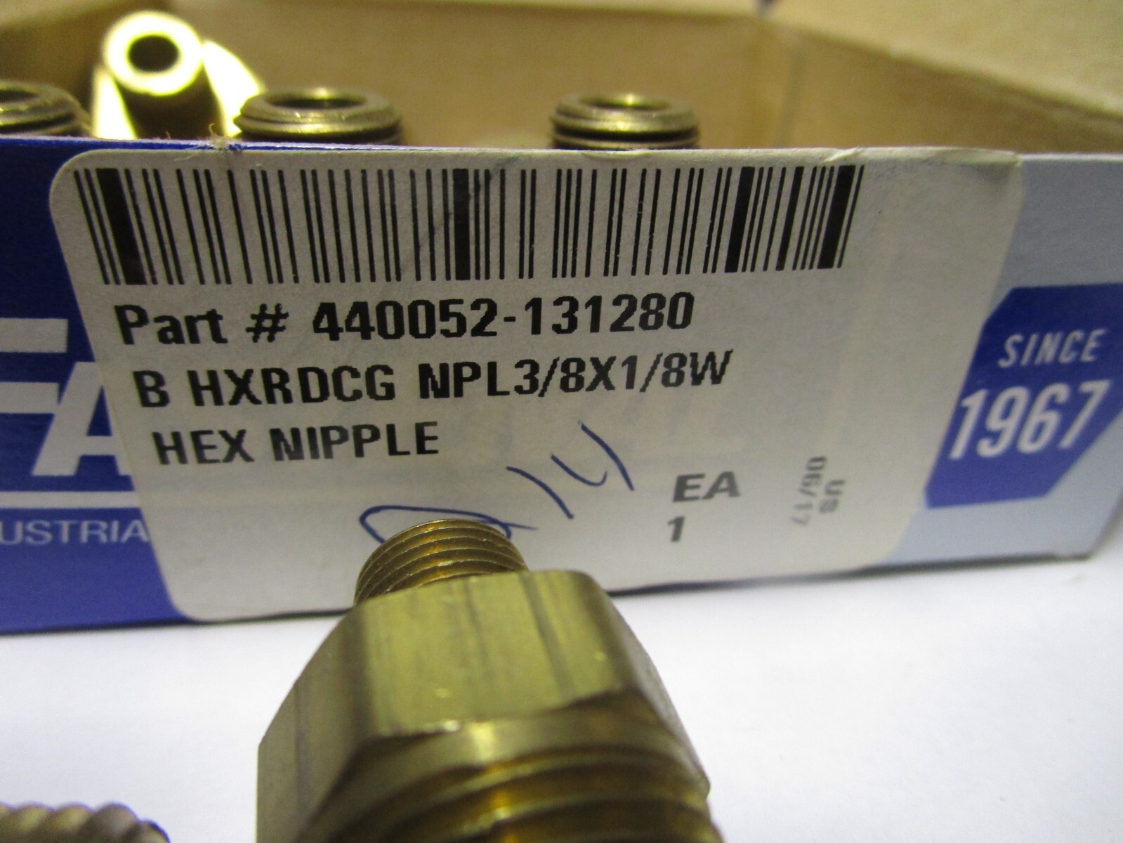 3/8″x1/8″MPT Brass Hex Nipple lot of 4