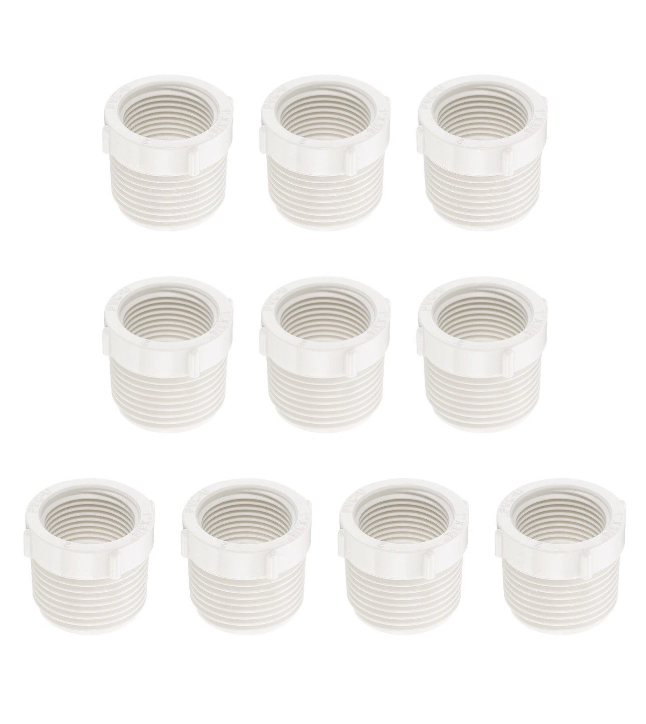 10 Pcs PVC Reducer Bushing G1″ Male Thread to G3/4″ Female Thread, White
