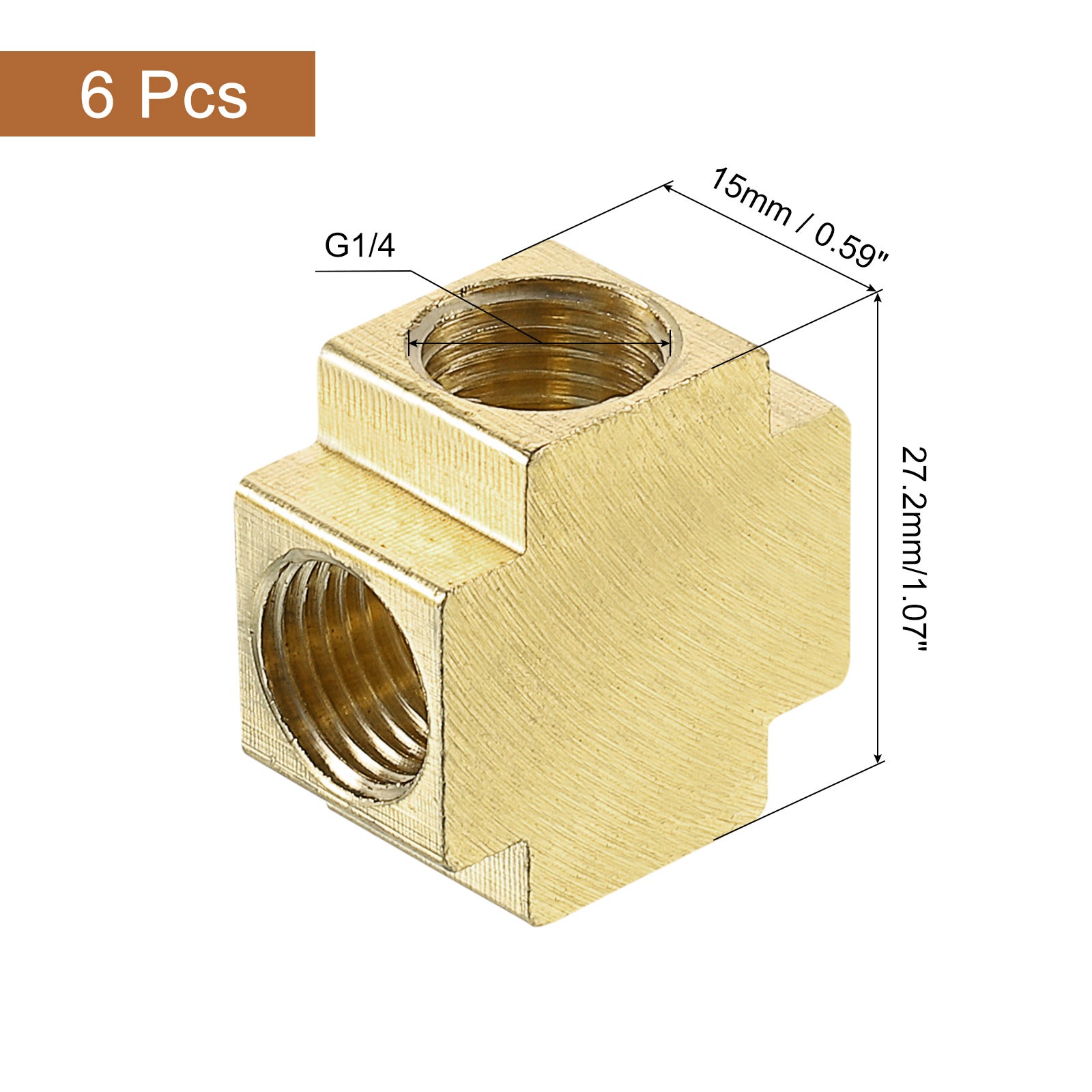 6Pcs Brass 4 Way Pipe Fitting, G1/4″ Female Barstock Cross Fitting Pipe Adapter