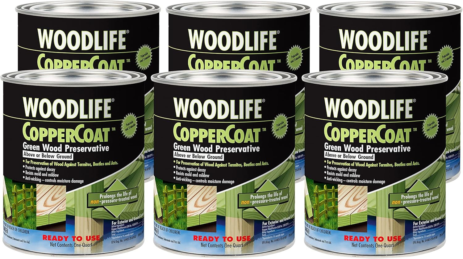 Wolman 1904A-6PK Woodlife Coppercoat Green Wood Preservative, Quart, 0.25 Gallon