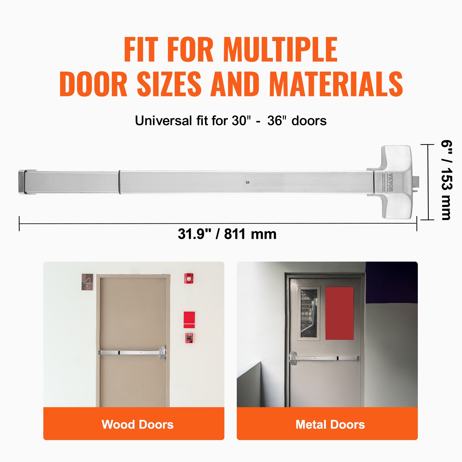 VEVOR Push Bar Door Locks Stainless Steel Panic Bars for Exit Doors with Lever