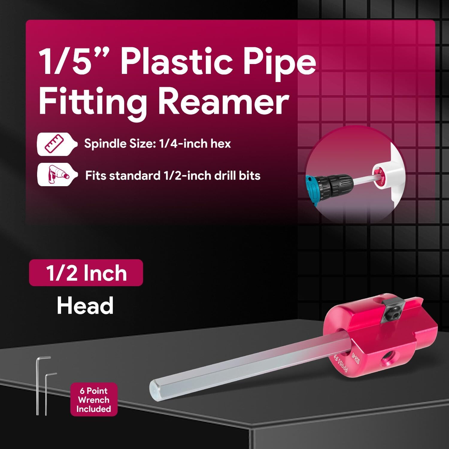 1/2-Inch Head Plastic Pipe Fitting Reamer PVC Fitting Saver Fit for PVC,ABS,CPVC