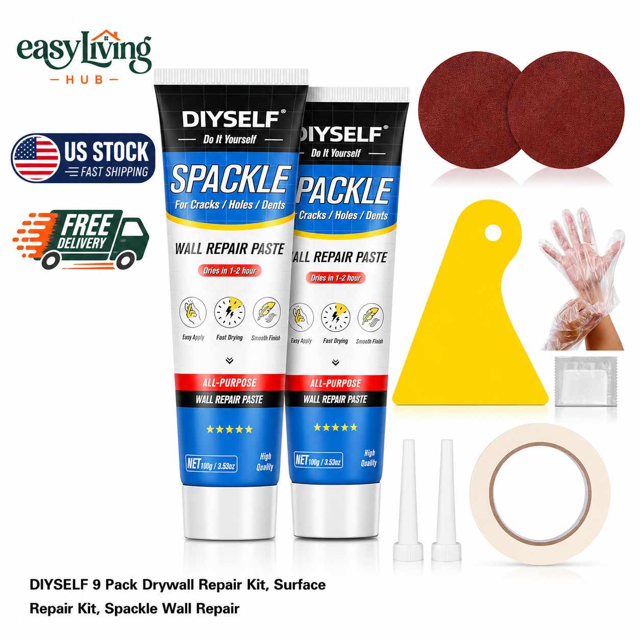 DIYSELF 9 Pack Drywall Repair Kit, Surface Repair Kit, Spackle Wall Repair,