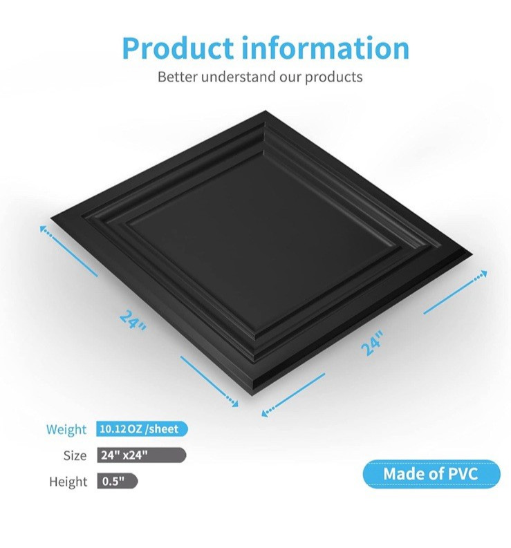 Art3d PVC Drop Ceiling Tiles / Glue Up Plastic Panel 24 x 24 48 sq ft 12Pcs